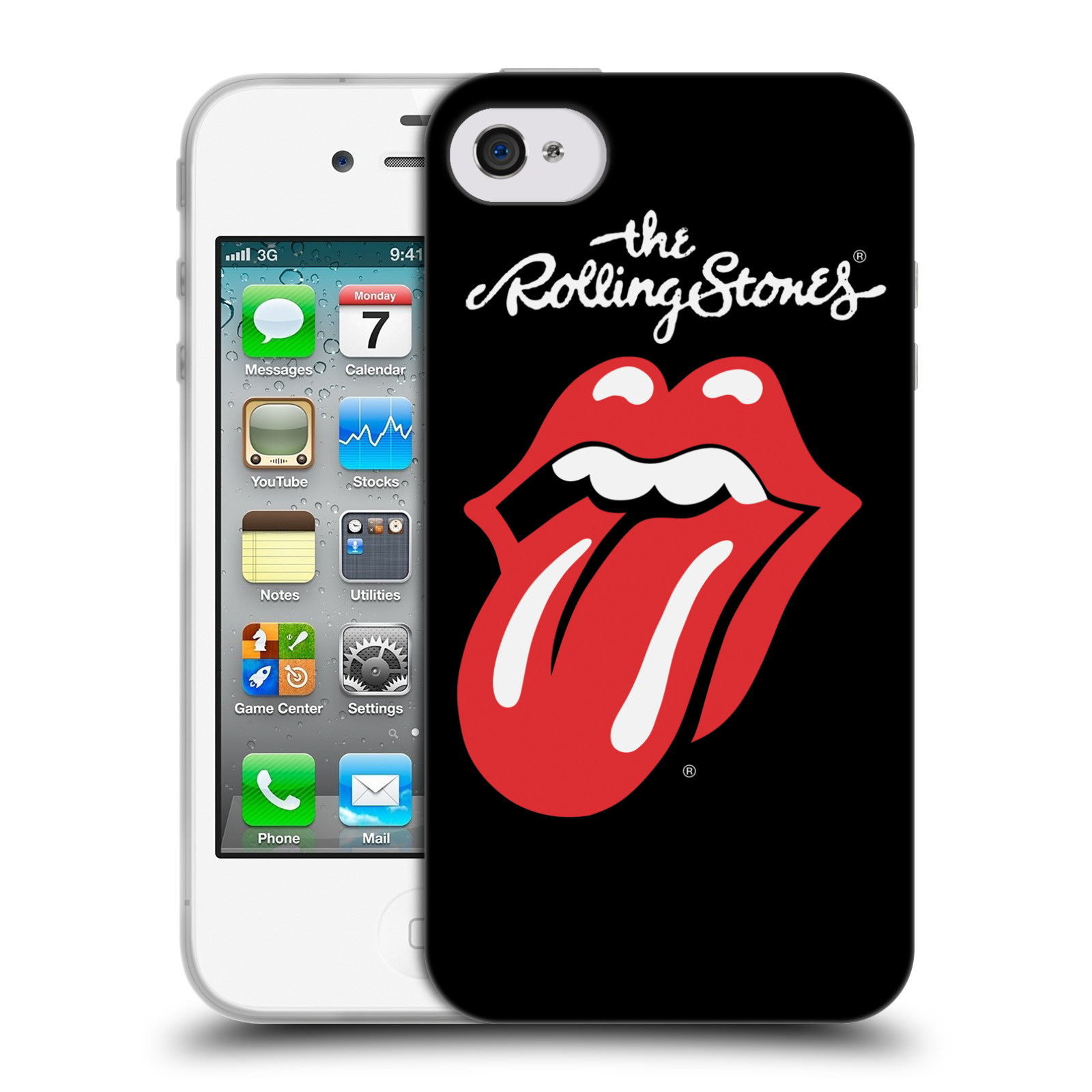 HEAD CASE silikonový obal na mobil Apple Iphone 4/4S rocková skupina Rolling Stones znak černá a červená