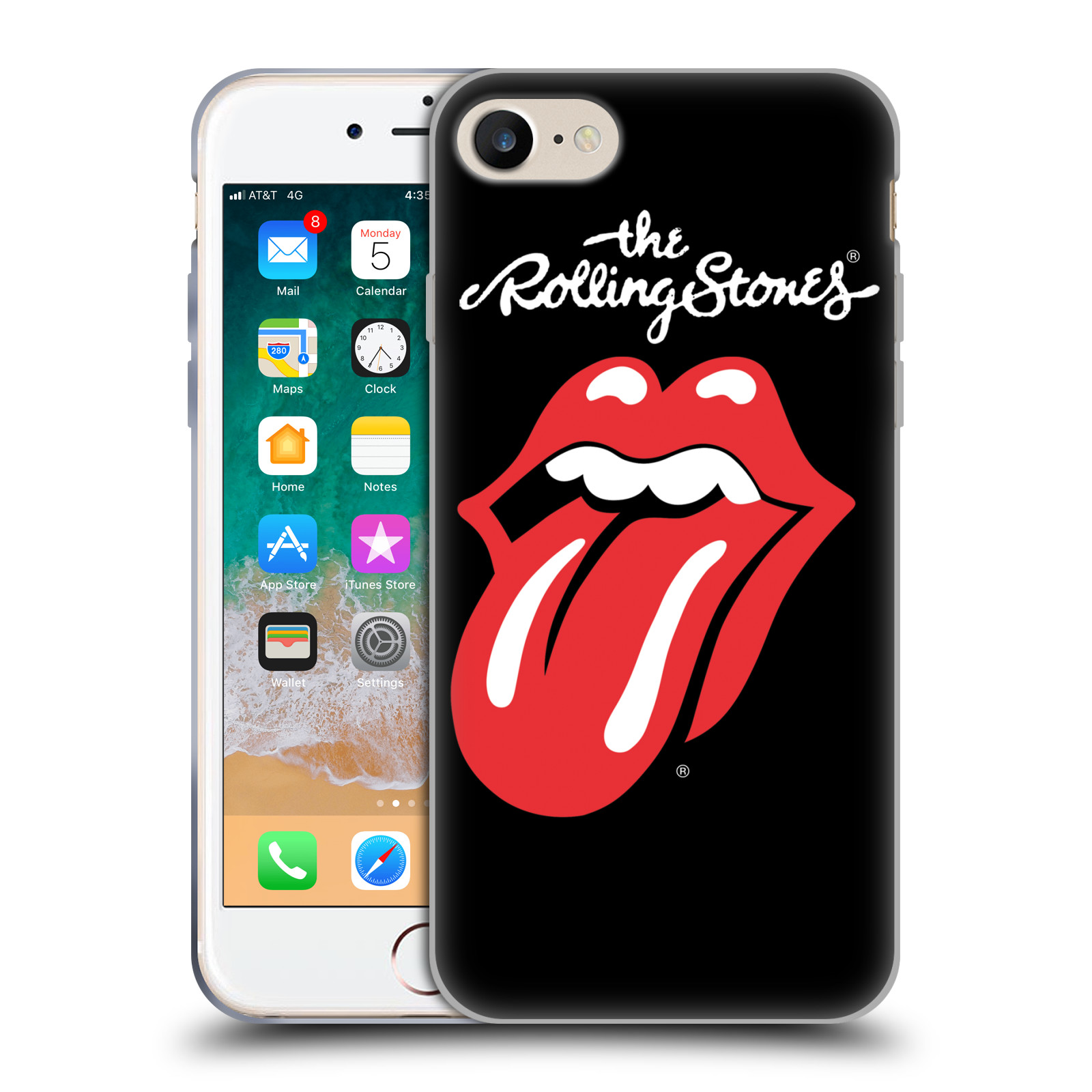 HEAD CASE silikonový obal na mobil Apple Iphone 7 rocková skupina Rolling Stones znak černá a červená