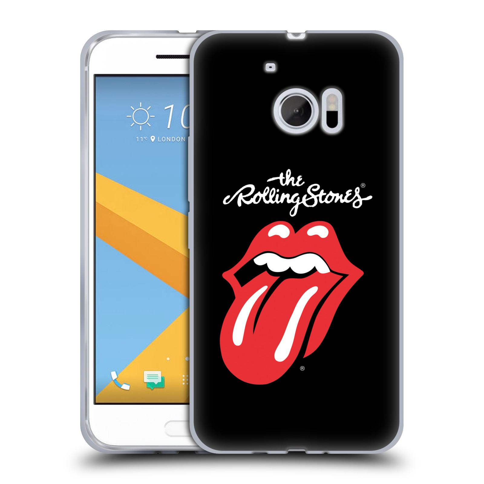 HEAD CASE silikonový obal na mobil HTC 10 rocková skupina Rolling Stones znak černá a červená