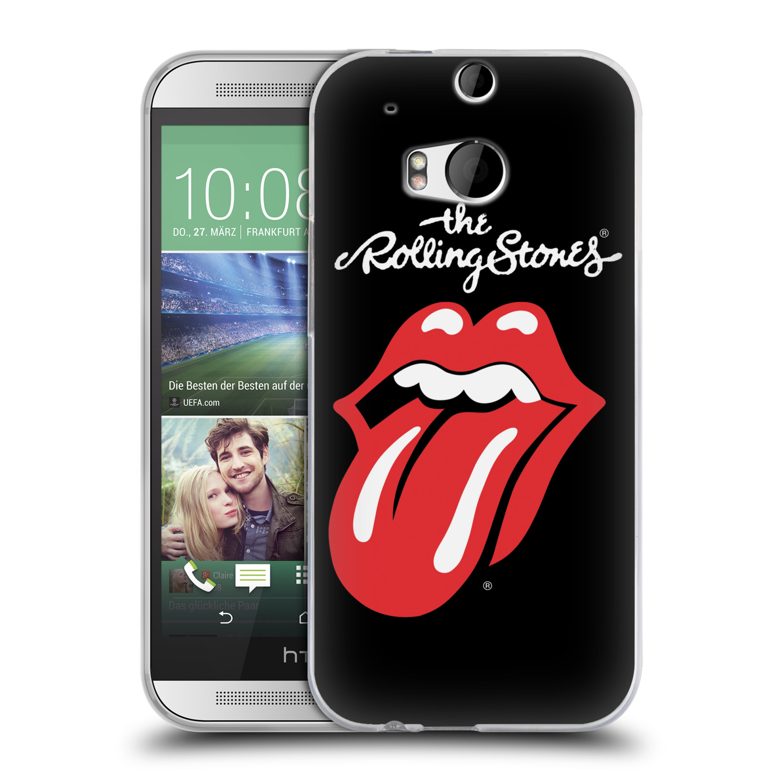 HEAD CASE silikonový obal na mobil HTC one M8 / M8s rocková skupina Rolling Stones znak černá a červená