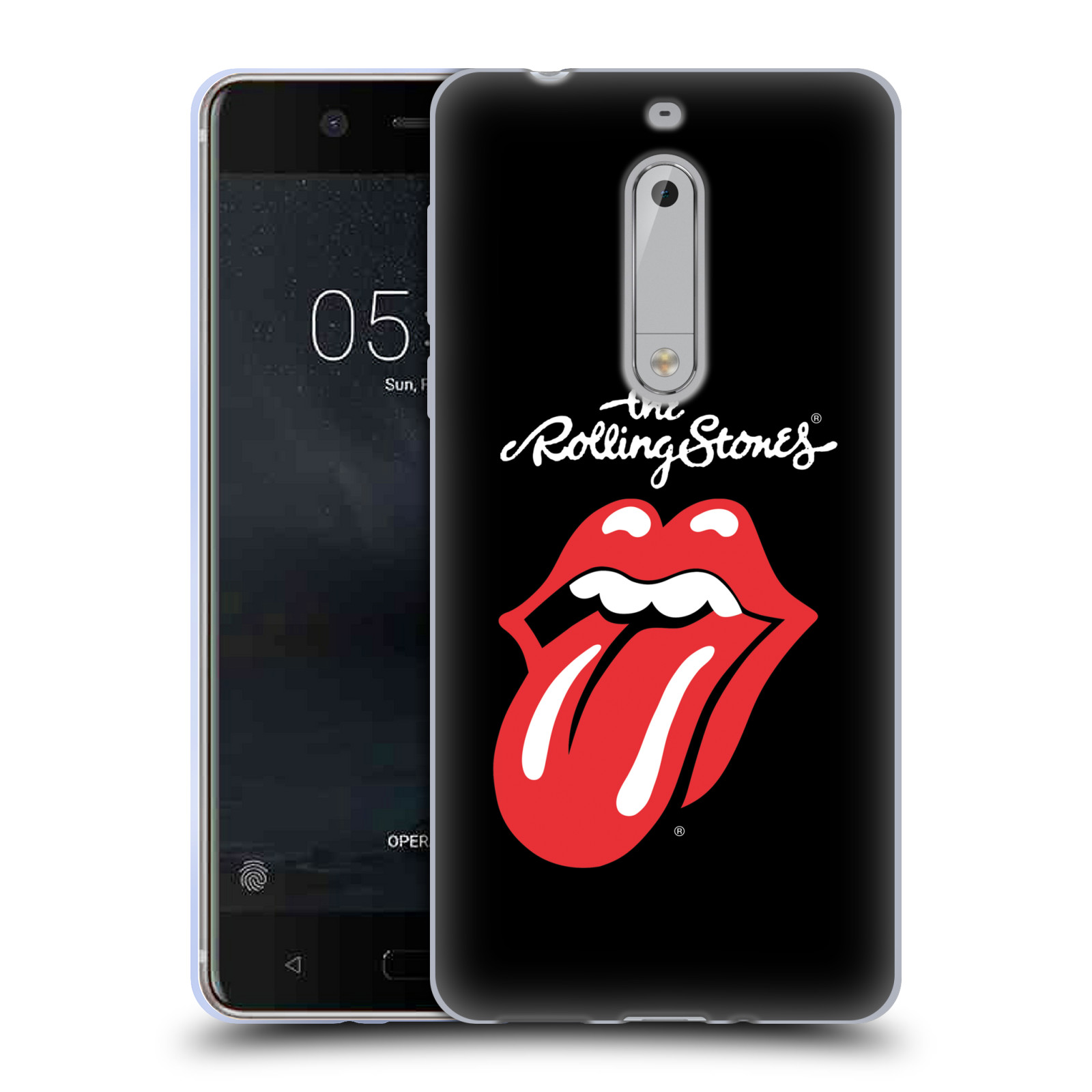 HEAD CASE silikonový obal na mobil Nokia 5 rocková skupina Rolling Stones znak černá a červená