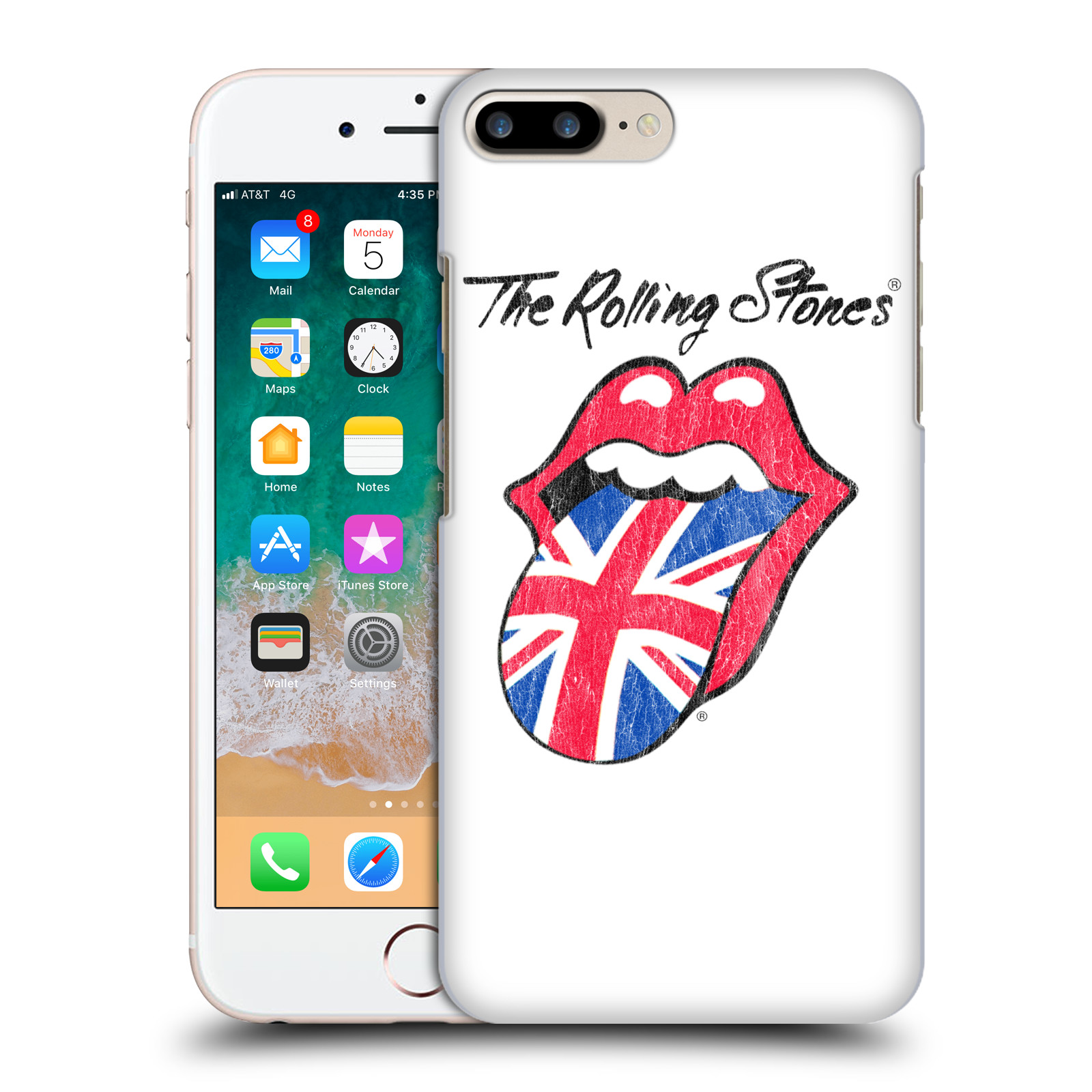 Plastové pouzdro pro mobil Apple Iphone 8 PLUS rocková skupina Rolling Stones bílé pozadí