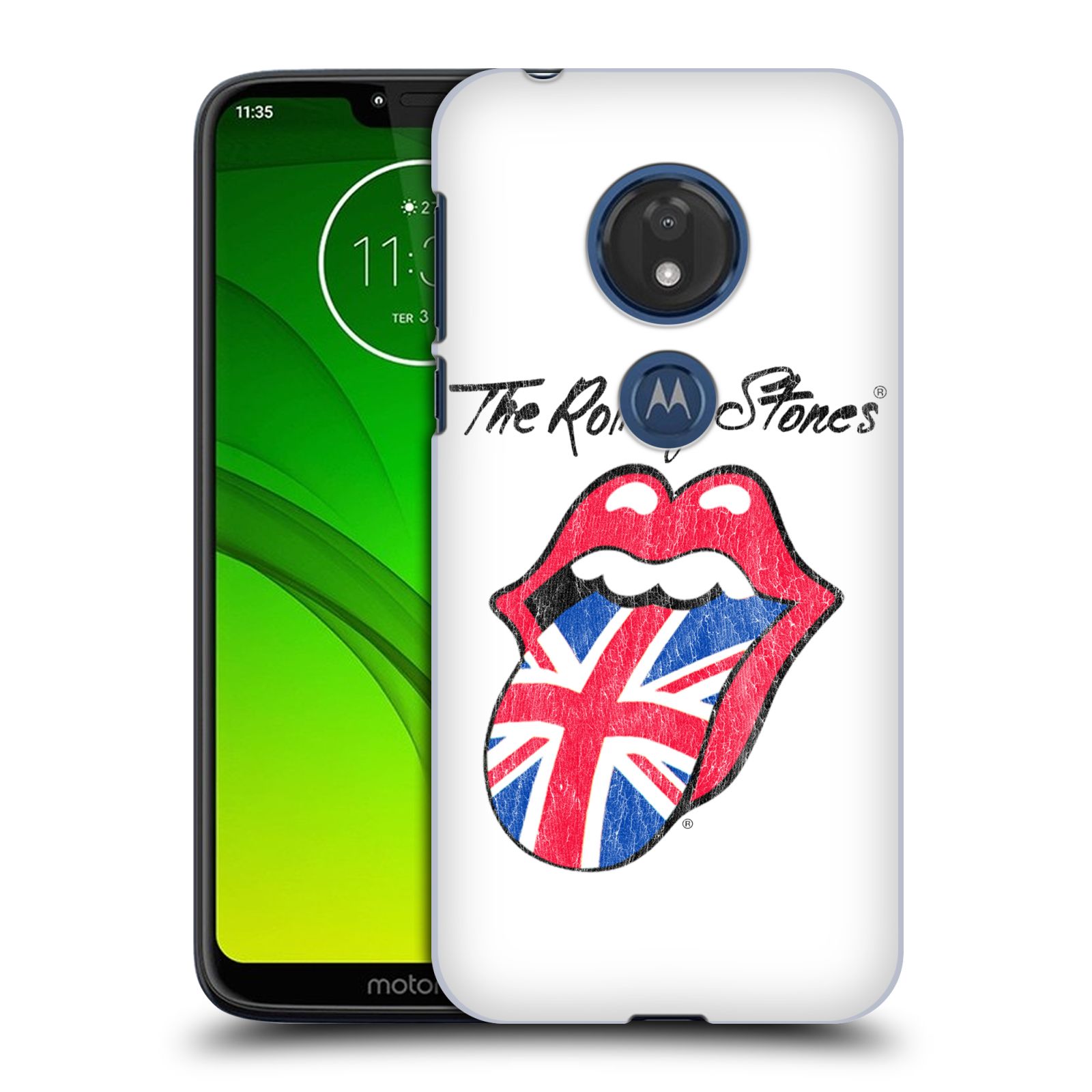 Pouzdro na mobil Motorola Moto G7 Play rocková skupina Rolling Stones bílé pozadí