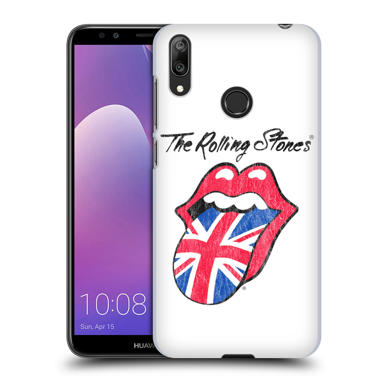 Pouzdro na mobil Huawei Y7 2019 - Head Case - rocková skupina Rolling Stones bílé pozadí