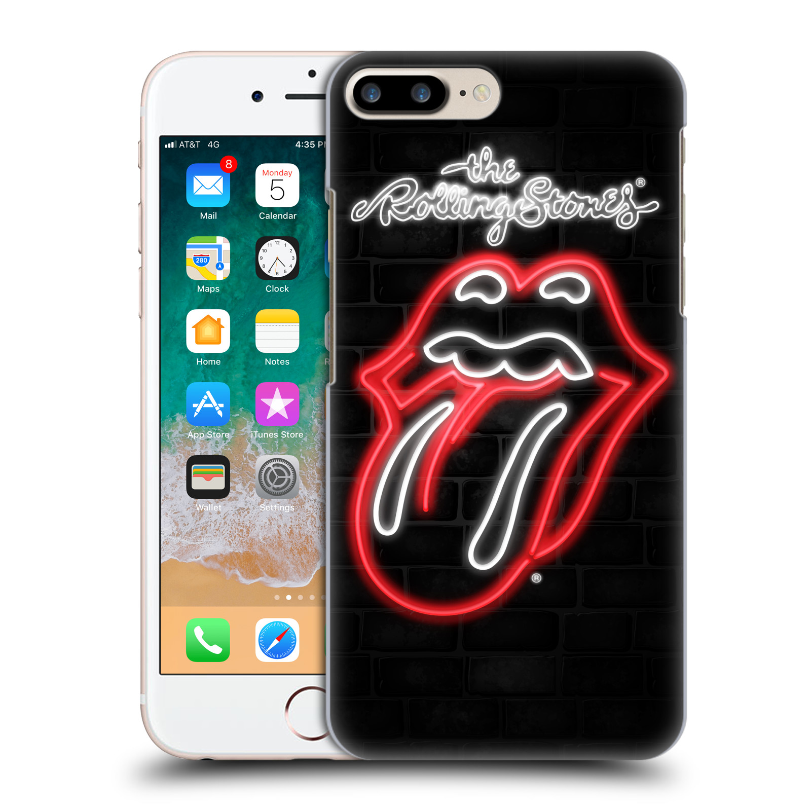 Plastové pouzdro pro mobil Apple Iphone 8 PLUS rocková skupina Rolling Stones neon
