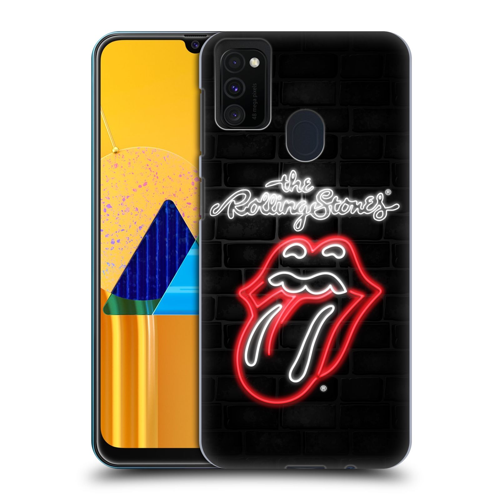 Zadní kryt na mobil Samsung Galaxy M21 rocková skupina Rolling Stones neon