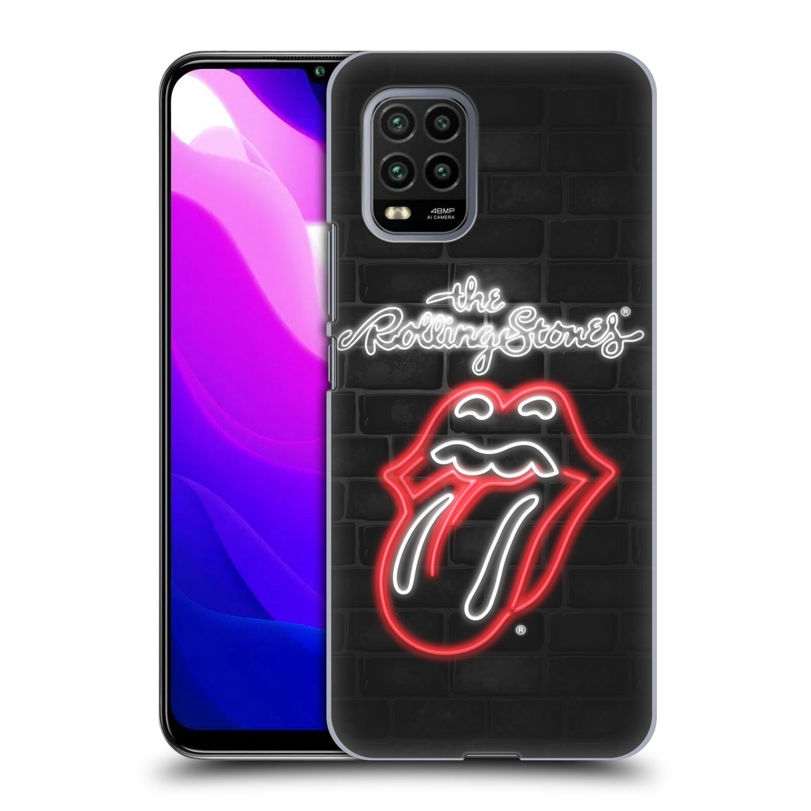 Zadní kryt, obal na mobil Xiaomi Mi 10 LITE rocková skupina Rolling Stones neon