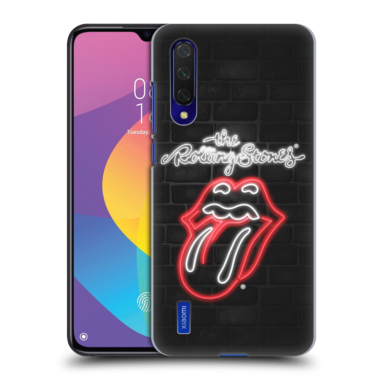 Zadní kryt na mobil Xiaomi MI 9 LITE rocková skupina Rolling Stones neon