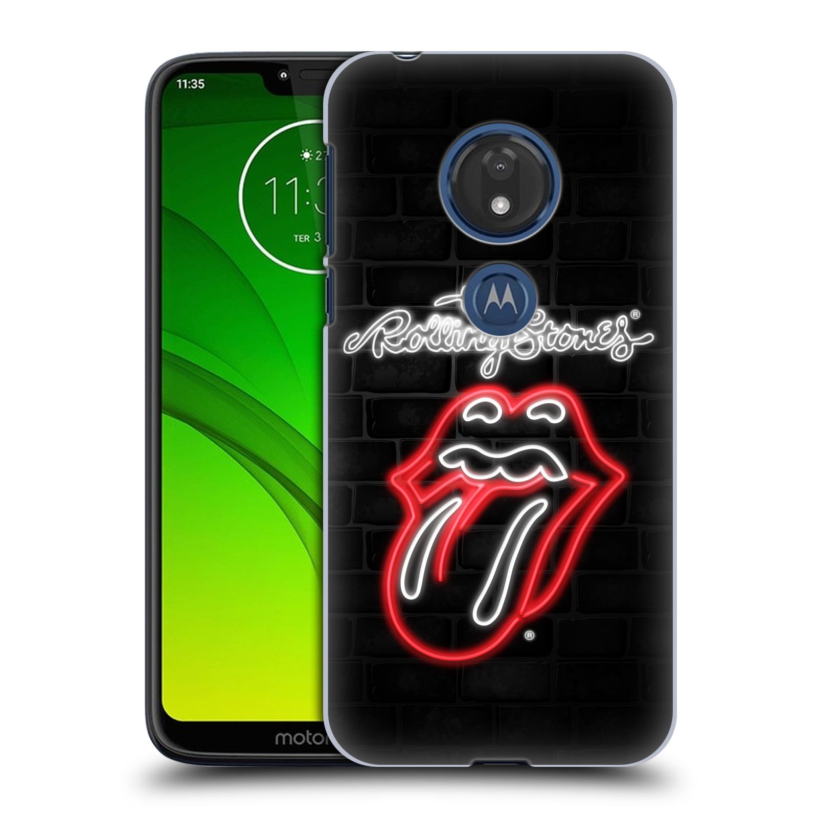 Pouzdro na mobil Motorola Moto G7 Play rocková skupina Rolling Stones neon