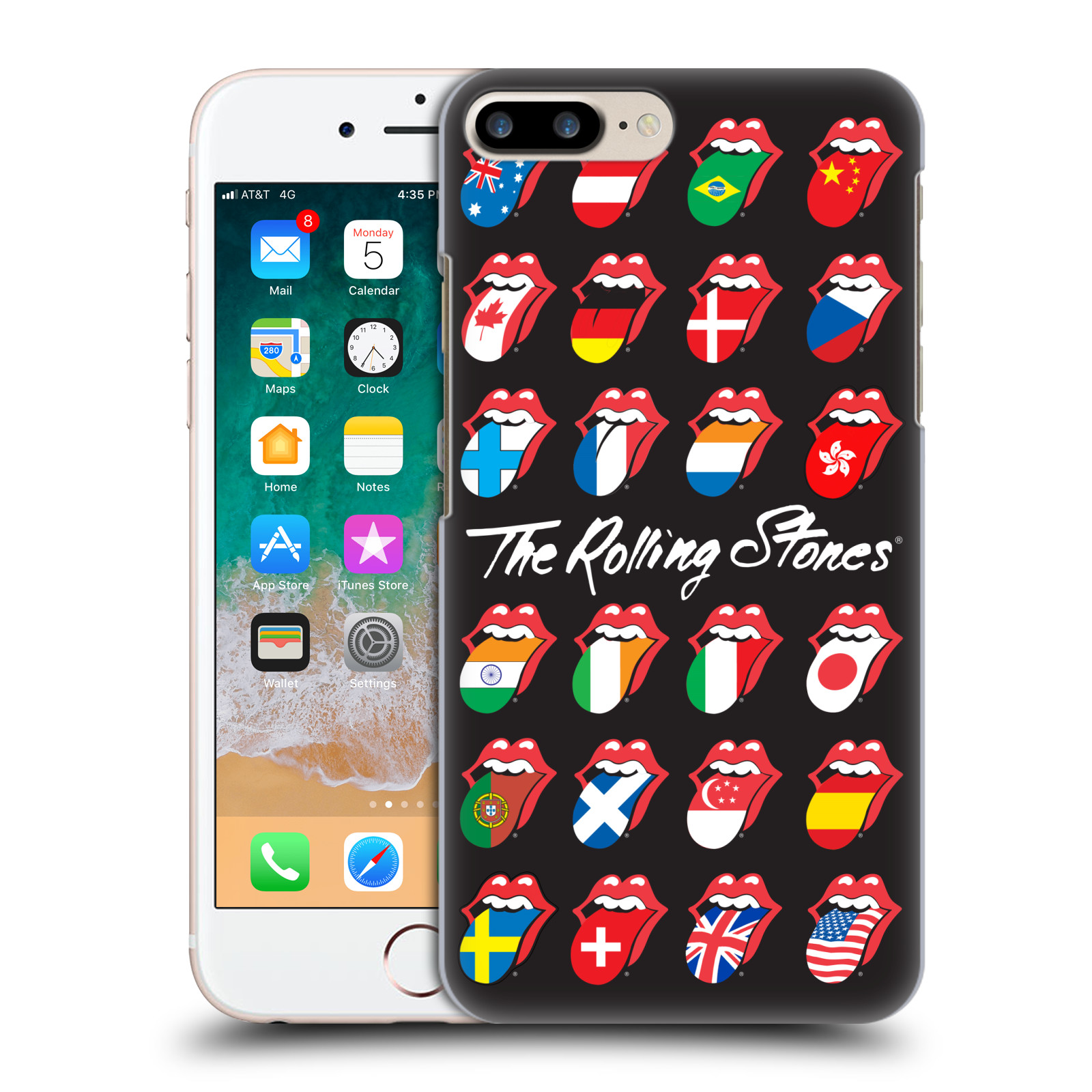 Plastové pouzdro pro mobil Apple Iphone 8 PLUS rocková skupina Rolling Stones vlajky