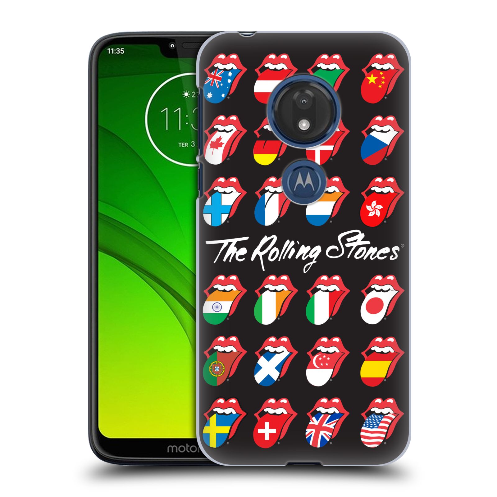 Pouzdro na mobil Motorola Moto G7 Play rocková skupina Rolling Stones vlajky