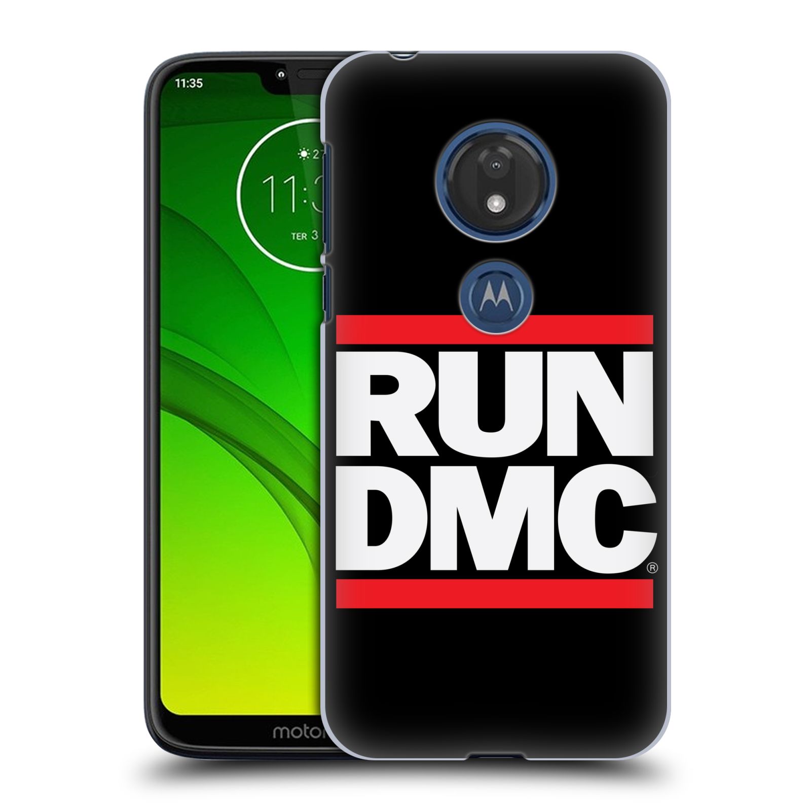 Pouzdro na mobil Motorola Moto G7 Play rapová kapela Run DMC nadpis černé pozadí