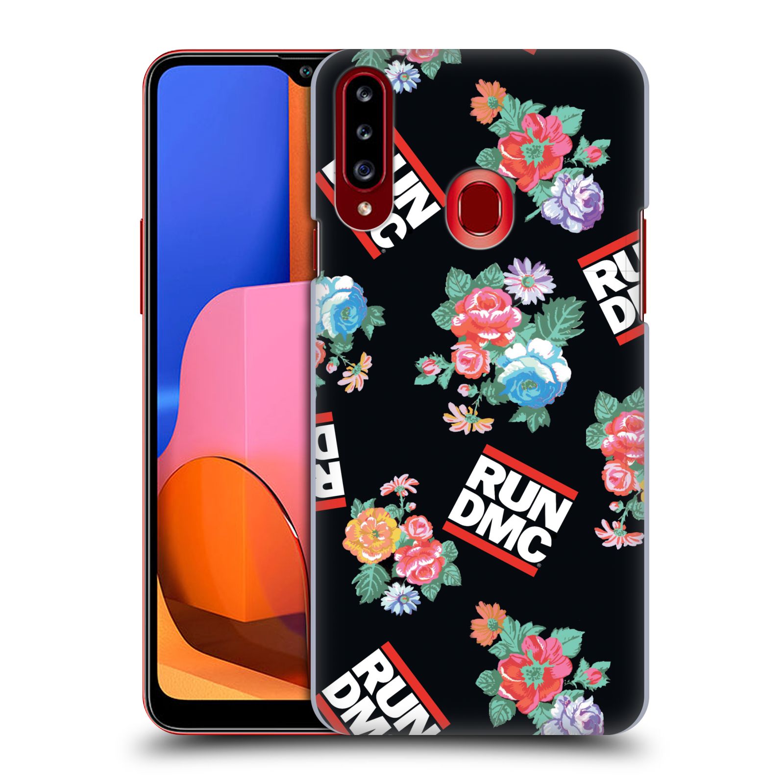 HEAD CASE plastový obal na mobil Samsung Galaxy A20s rapová kapela Run DMC květiny černé pozadí