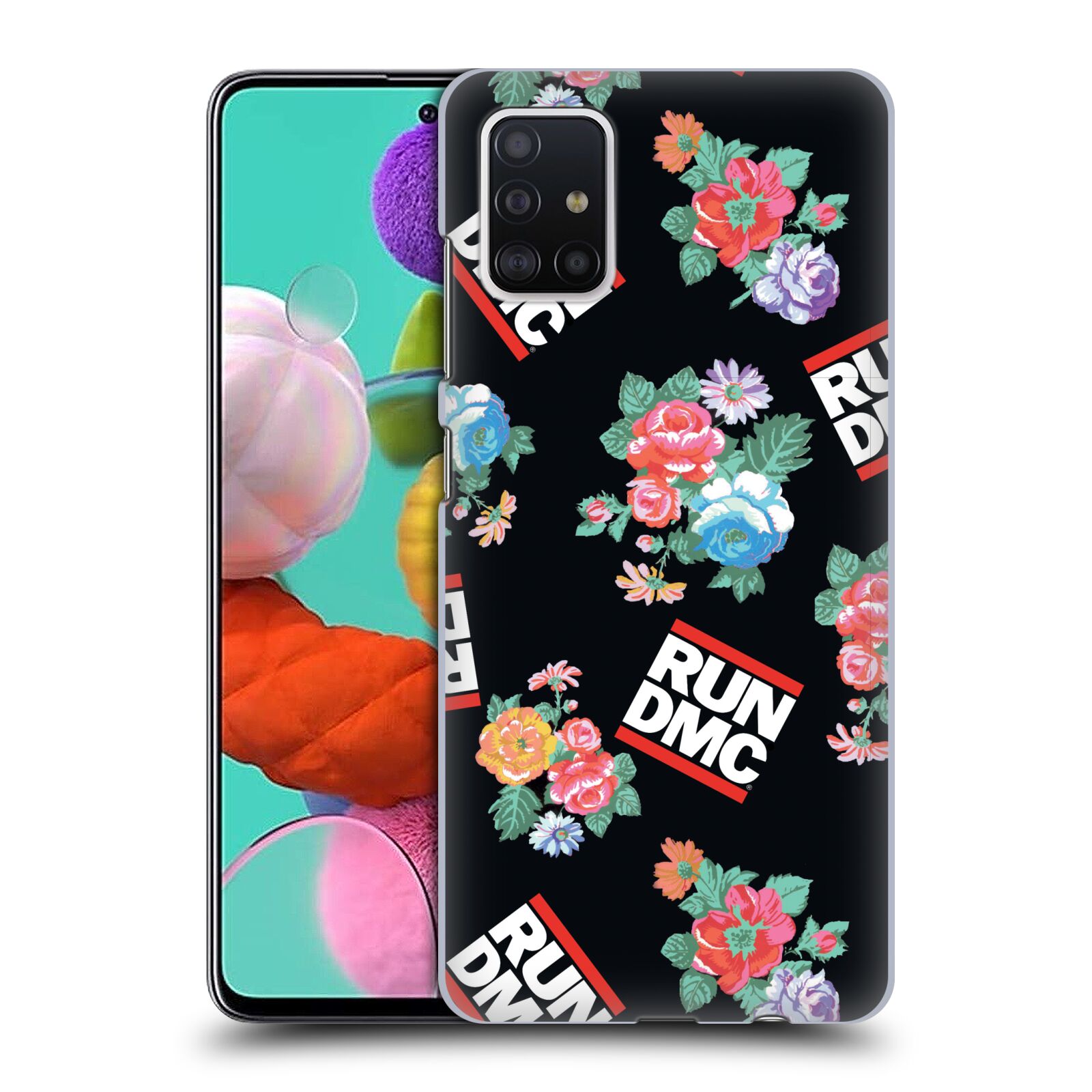 Pouzdro na mobil Samsung Galaxy A51 - HEAD CASE - rapová kapela Run DMC květiny černé pozadí