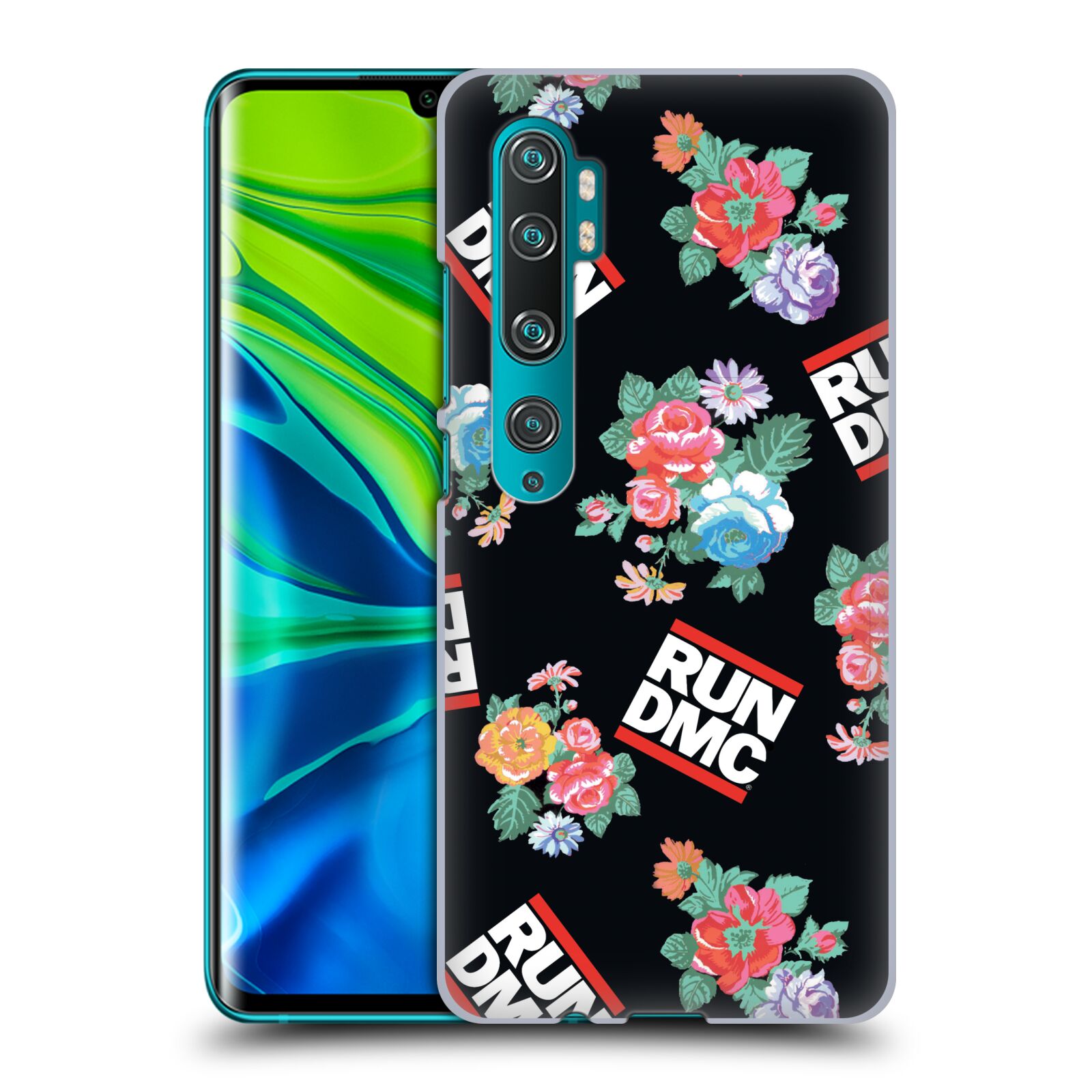 Pouzdro na mobil Xiaomi Mi Note 10 / Mi Note 10 PRO - HEAD CASE - rapová kapela Run DMC květiny černé pozadí