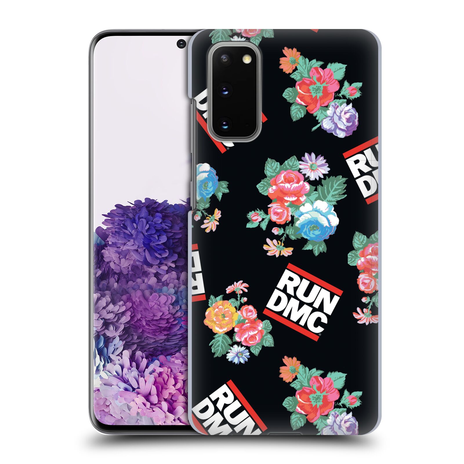 Pouzdro na mobil Samsung Galaxy S20 - HEAD CASE - rapová kapela Run DMC květiny černé pozadí