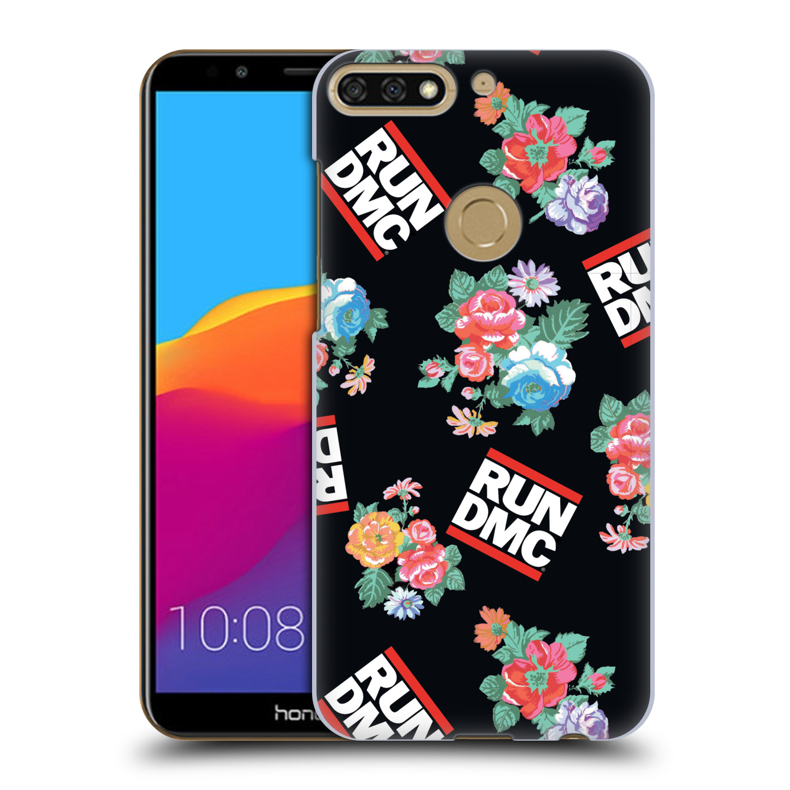 HEAD CASE plastový obal na mobil Honor 7c rapová kapela Run DMC květiny černé pozadí