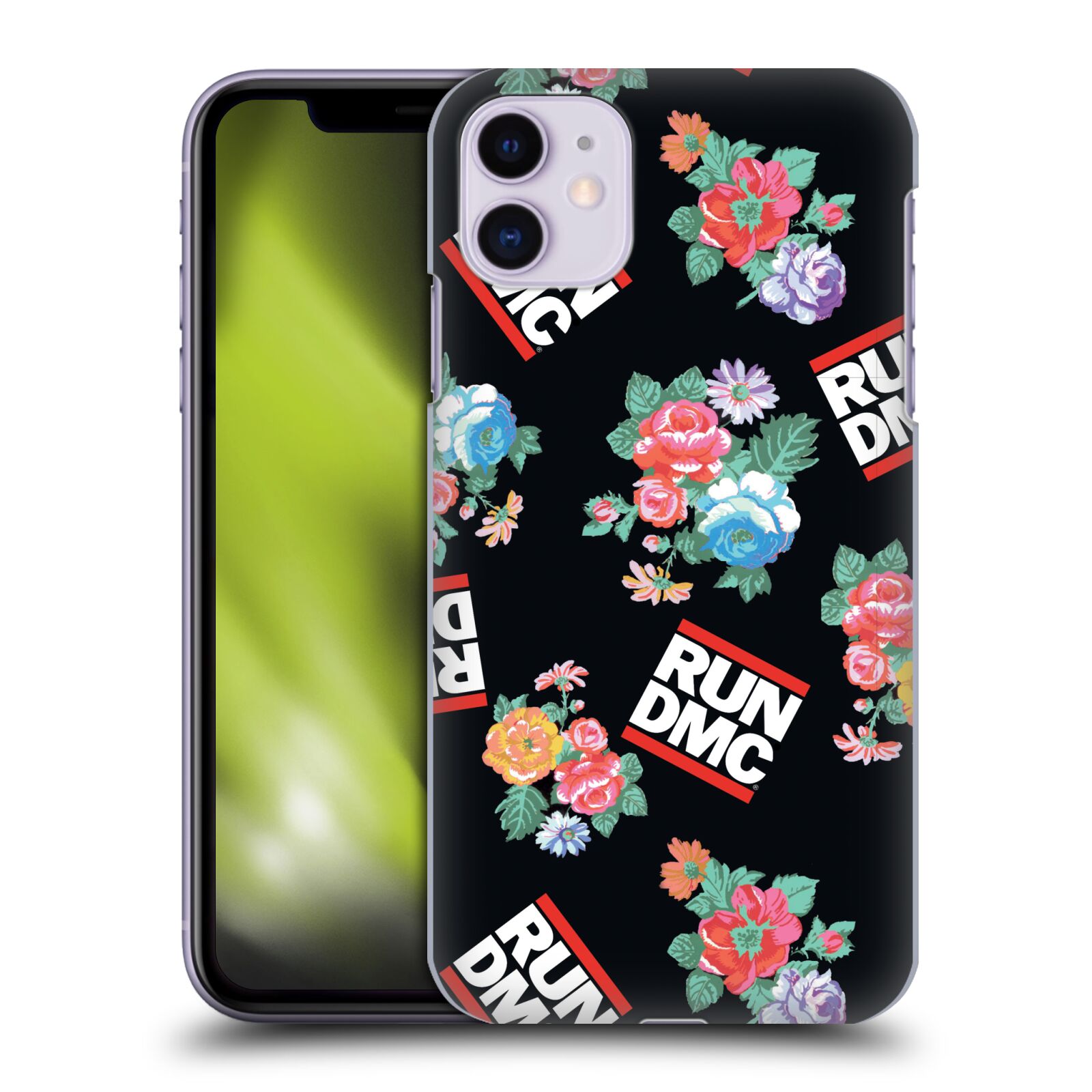 Pouzdro na mobil Apple Iphone 11 - HEAD CASE - rapová kapela Run DMC květiny černé pozadí