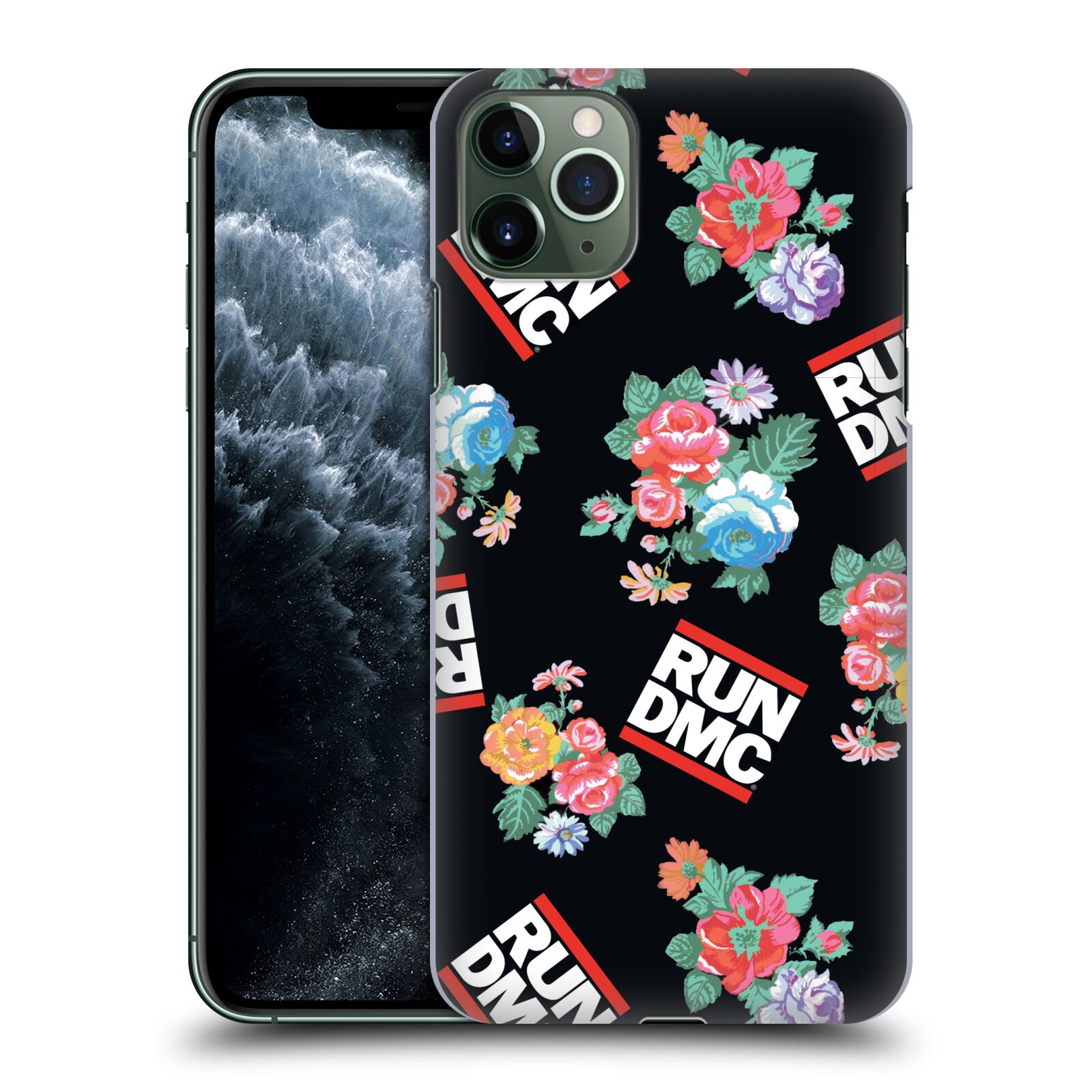 Pouzdro na mobil Apple Iphone 11 PRO MAX - HEAD CASE - rapová kapela Run DMC květiny černé pozadí