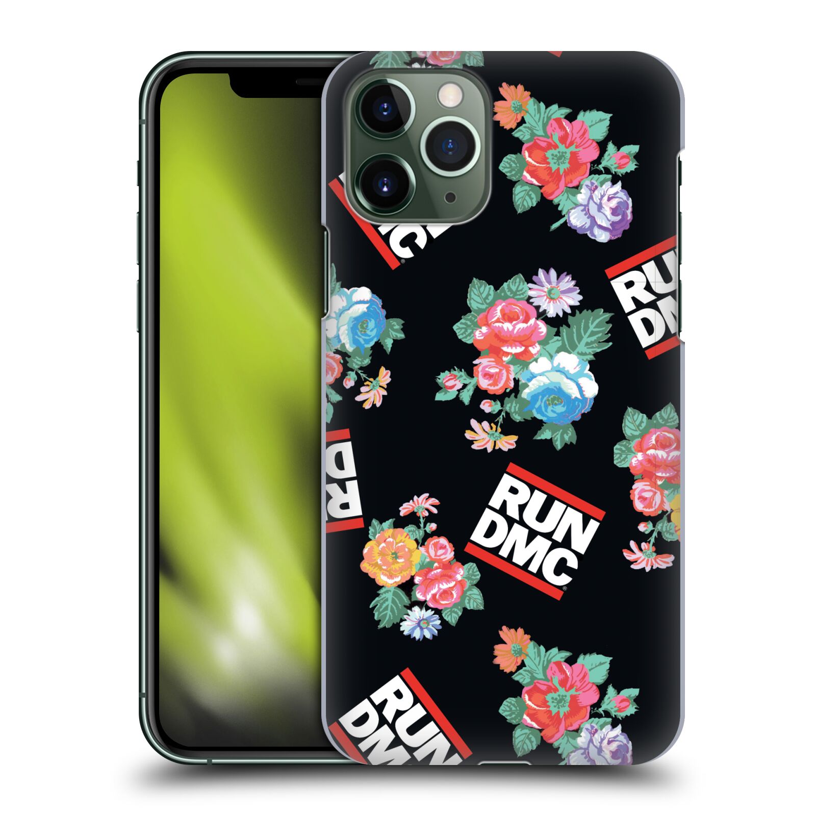 Pouzdro na mobil Apple Iphone 11 PRO - HEAD CASE - rapová kapela Run DMC květiny černé pozadí