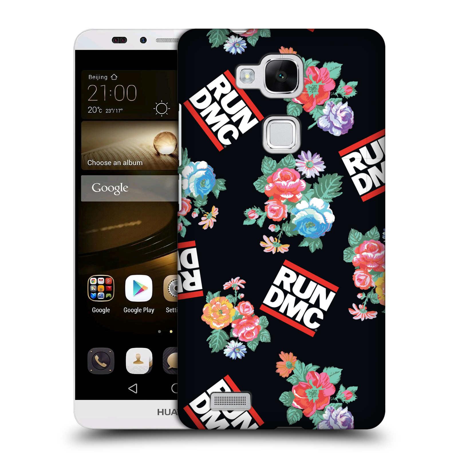 HEAD CASE plastový obal na mobil Huawei Mate 7 rapová kapela Run DMC květiny černé pozadí