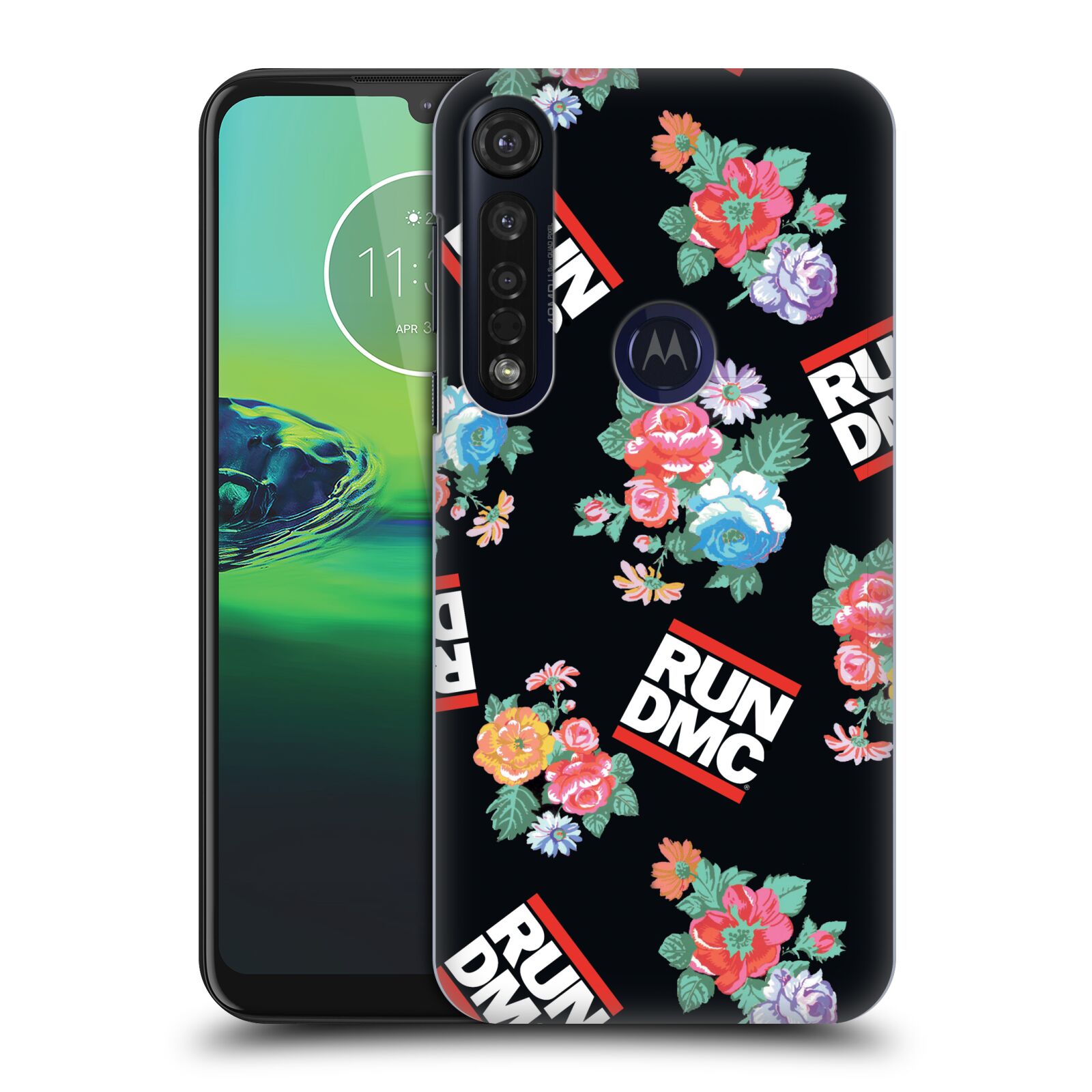 Pouzdro na mobil Motorola Moto G8 PLUS - HEAD CASE - rapová kapela Run DMC květiny černé pozadí