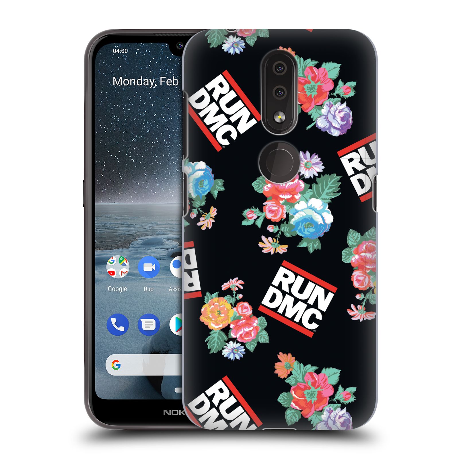 Pouzdro na mobil Nokia 4.2 - HEAD CASE - rapová kapela Run DMC květiny černé pozadí