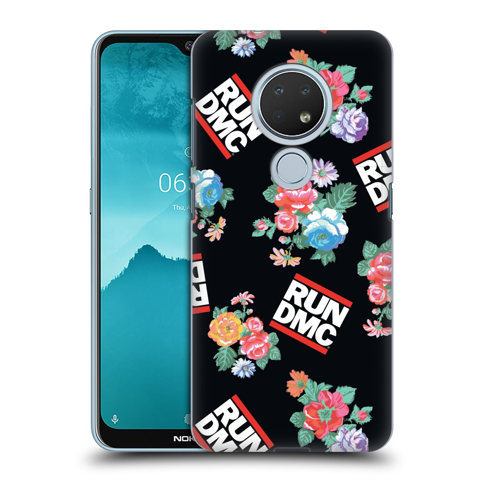 Pouzdro na mobil Nokia 6.2 - HEAD CASE - rapová kapela Run DMC květiny černé pozadí
