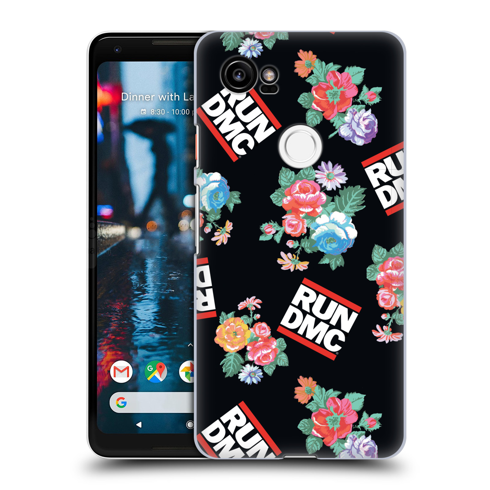HEAD CASE plastový obal na mobil Google Pixel 2 XL rapová kapela Run DMC květiny černé pozadí