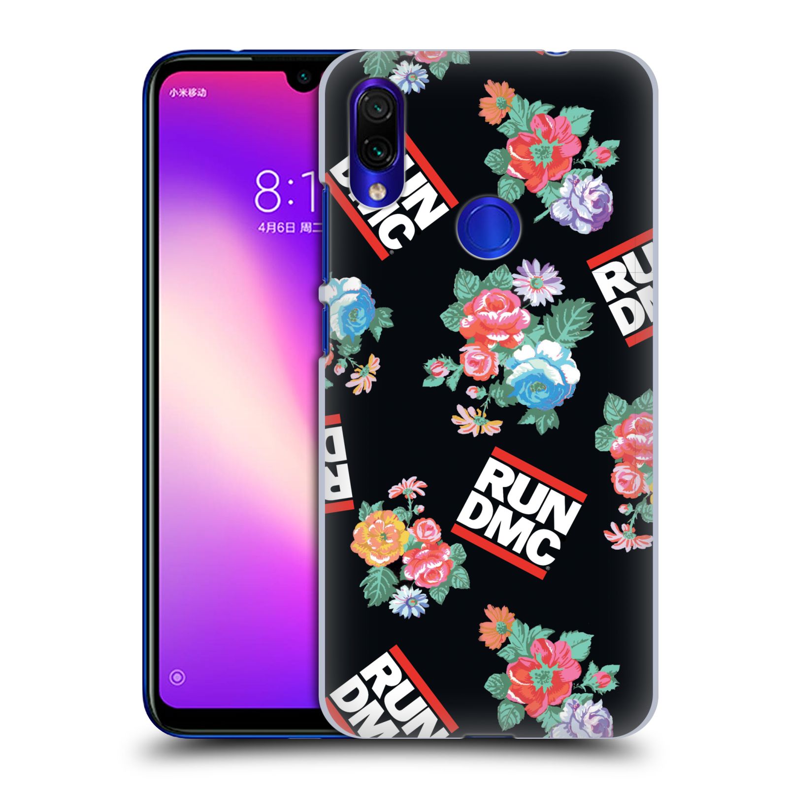 Pouzdro na mobil Xiaomi Redmi Note 7 - Head Case - rapová kapela Run DMC květiny černé pozadí