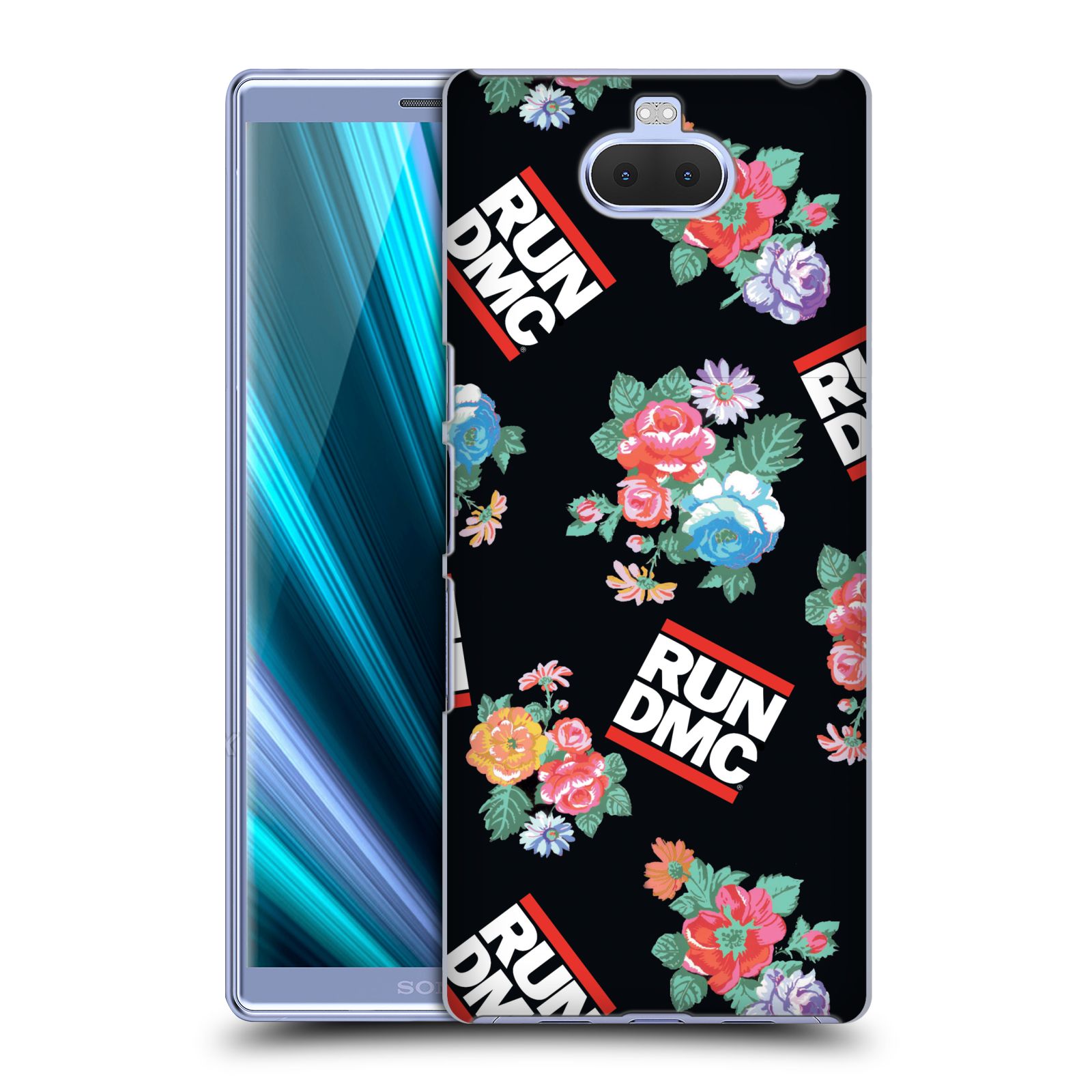 Pouzdro na mobil Sony Xperia 10 Plus - Head Case - rapová kapela Run DMC květiny černé pozadí