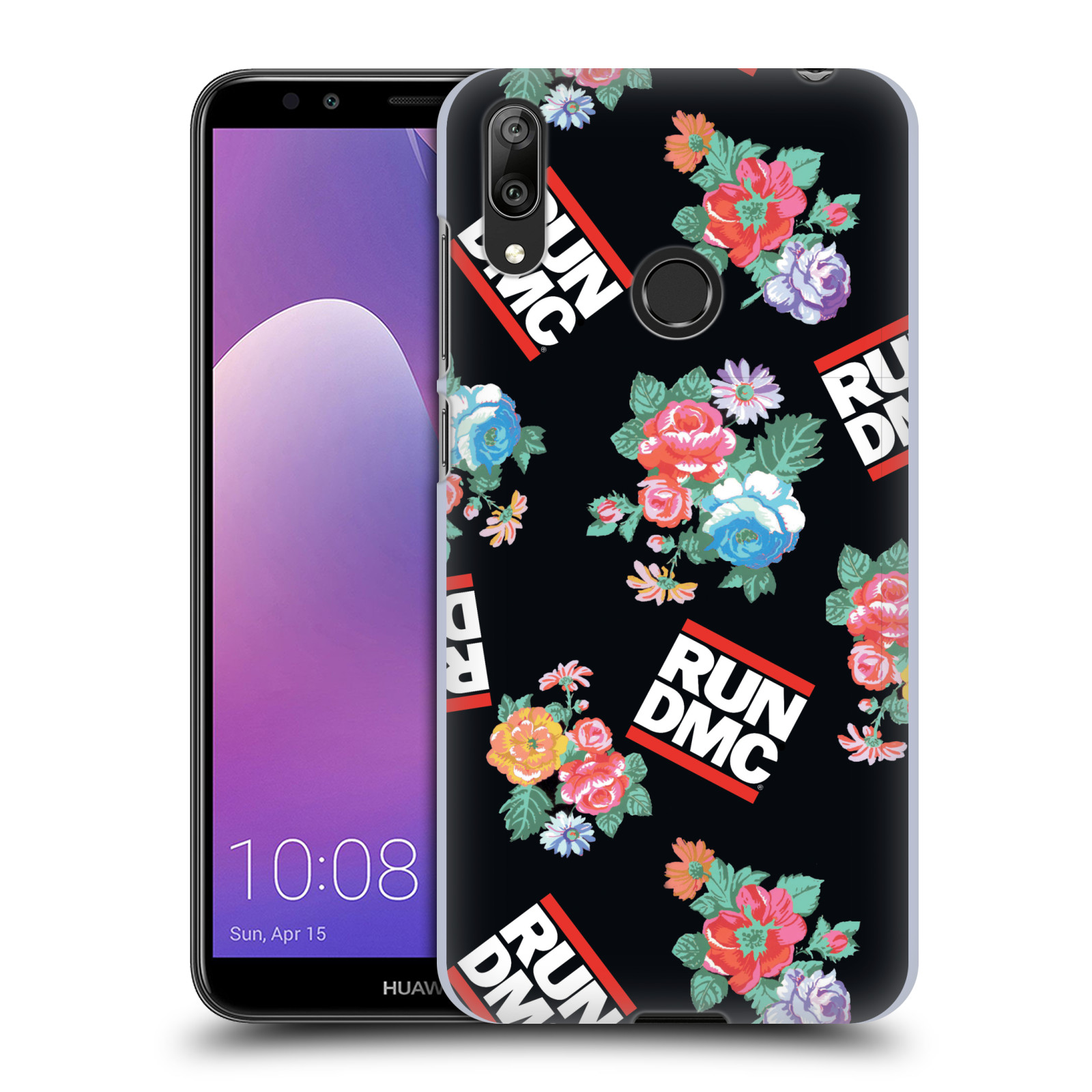 Pouzdro na mobil Huawei Y7 2019 - Head Case - rapová kapela Run DMC květiny černé pozadí
