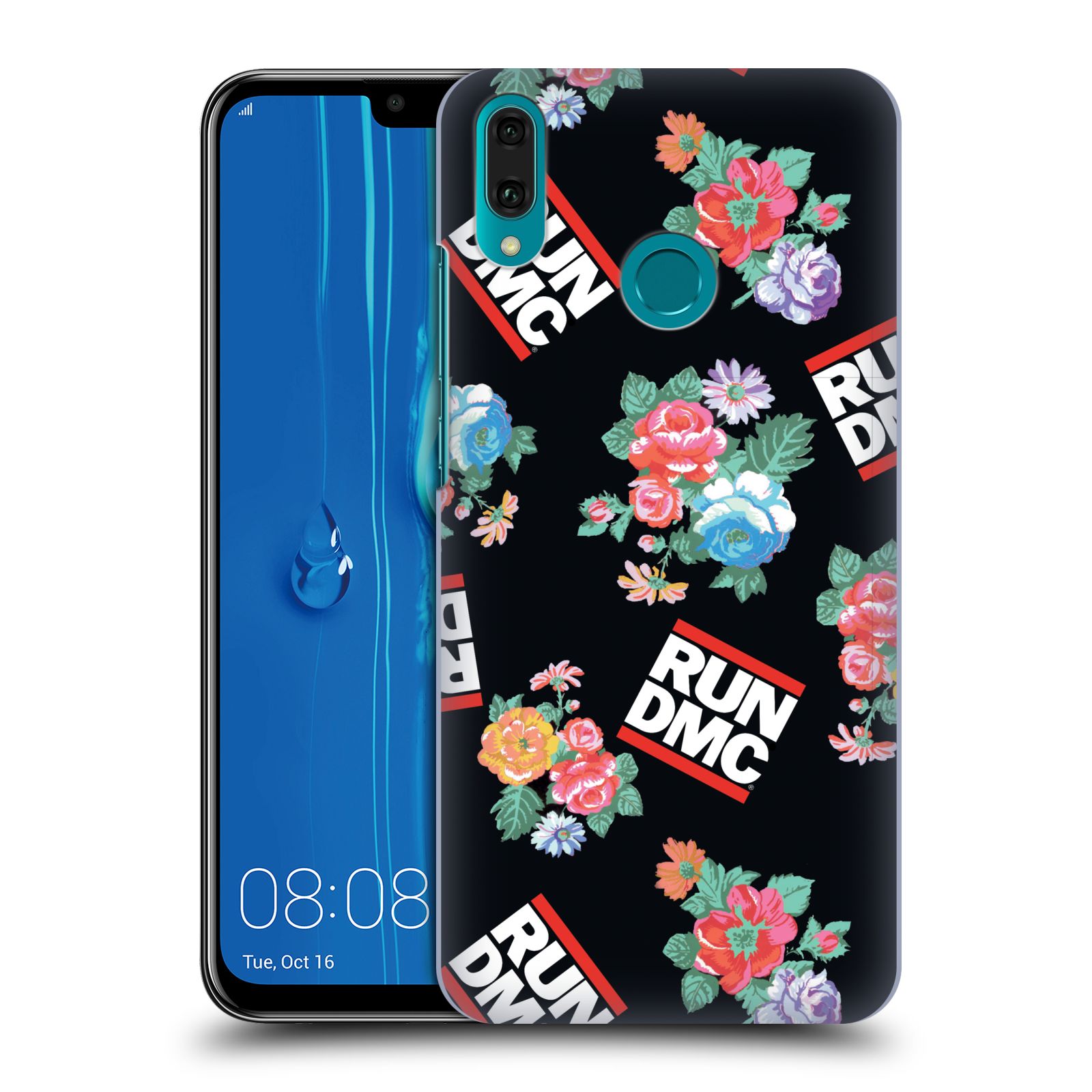 Pouzdro na mobil Huawei Y9 2019 - HEAD CASE - rapová kapela Run DMC květiny černé pozadí