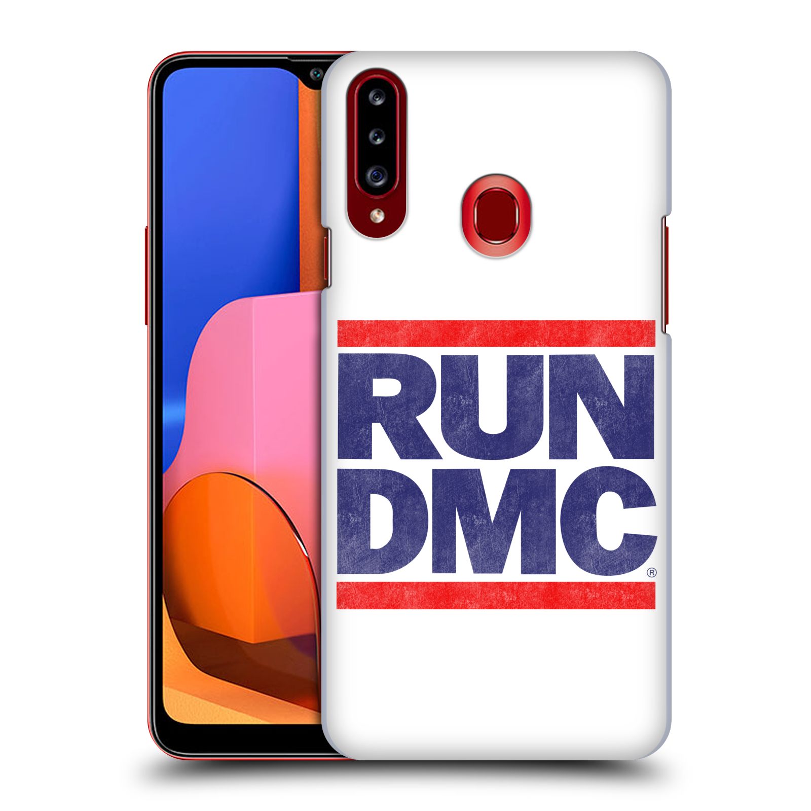 HEAD CASE plastový obal na mobil Samsung Galaxy A20s rapová kapela Run DMC modrá a červená nadpis
