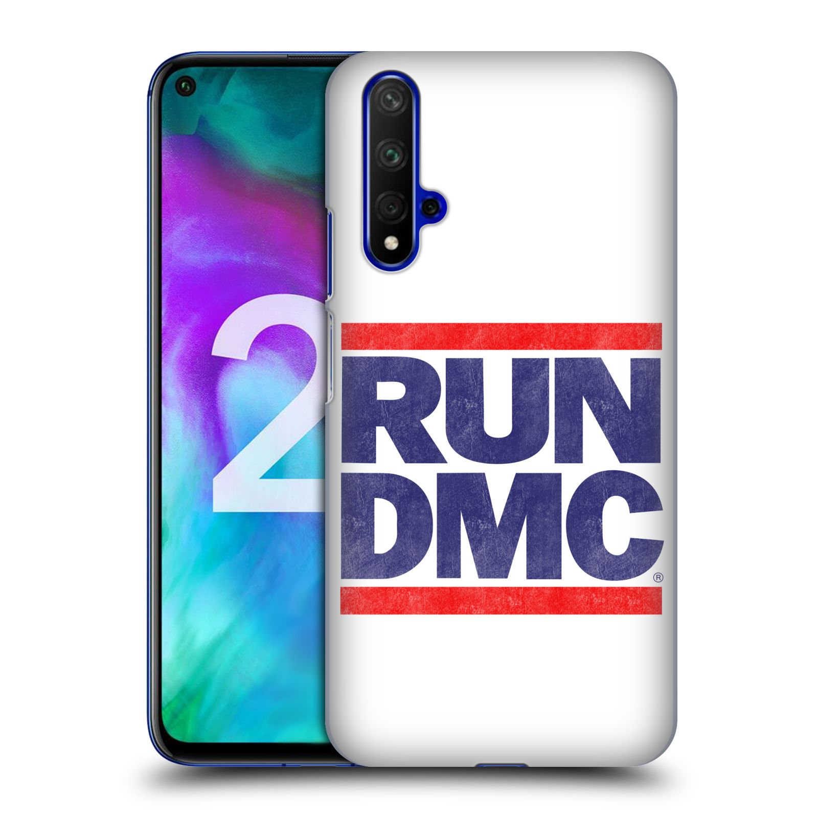Pouzdro na mobil Honor 20 - HEAD CASE - rapová kapela Run DMC modrá a červená nadpis