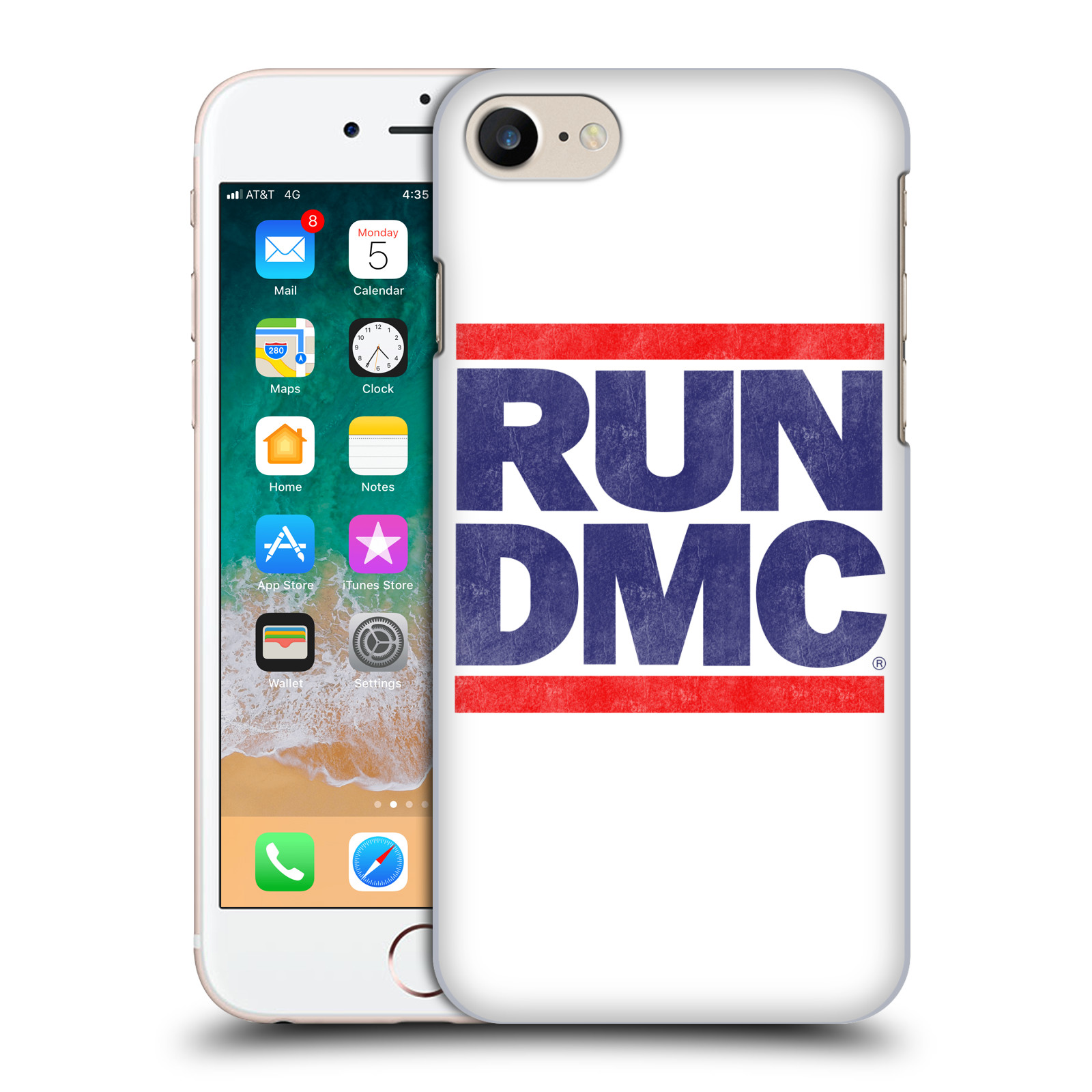 Plastové pouzdro pro mobil Apple Iphone 7/8/SE 2020 rapová kapela Run DMC modrá a červená nadpis