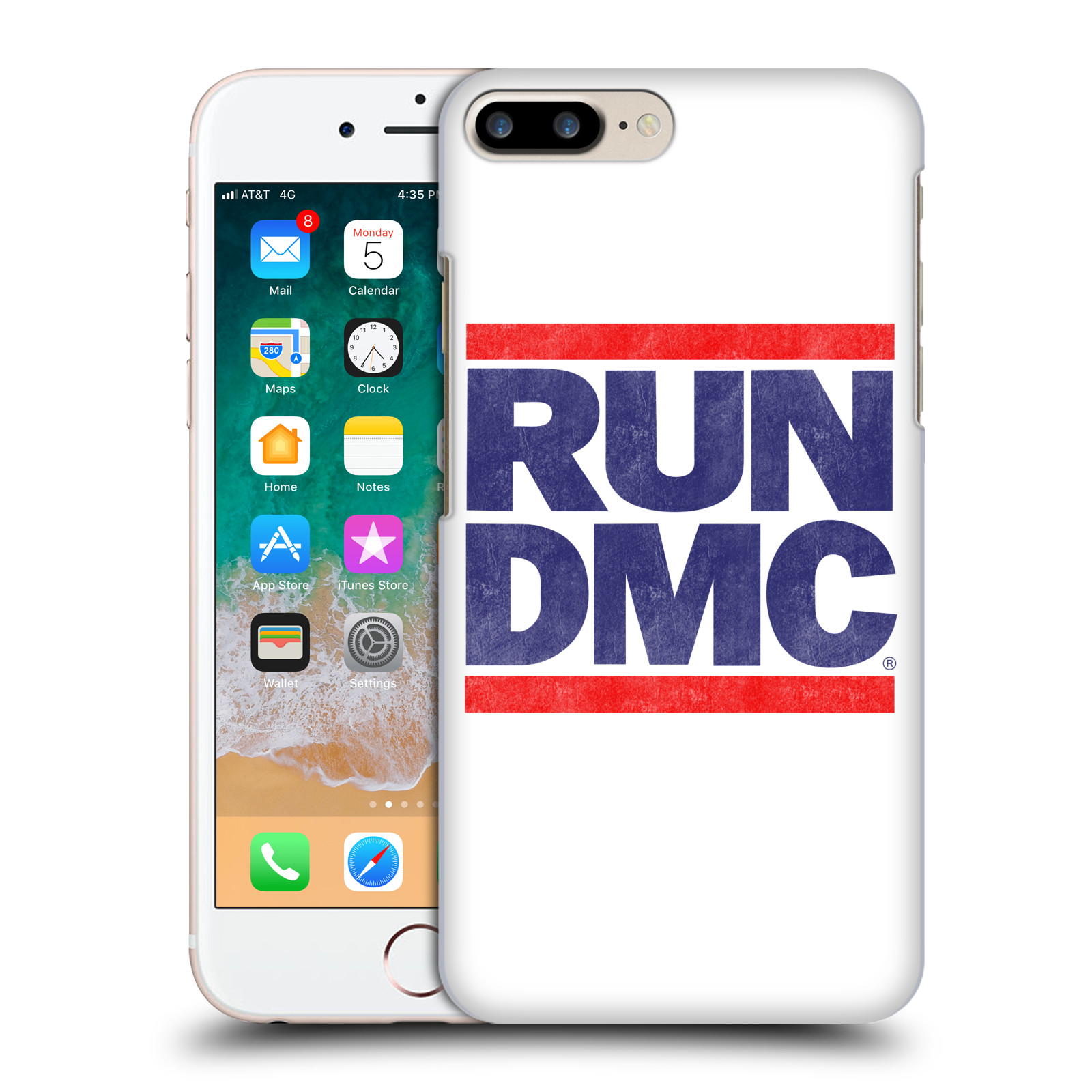 Plastové pouzdro pro mobil Apple Iphone 8 PLUS rapová kapela Run DMC modrá a červená nadpis