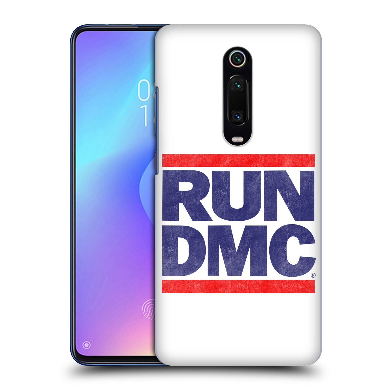 Pouzdro na mobil Xiaomi Mi 9T PRO - HEAD CASE - rapová kapela Run DMC modrá a červená nadpis