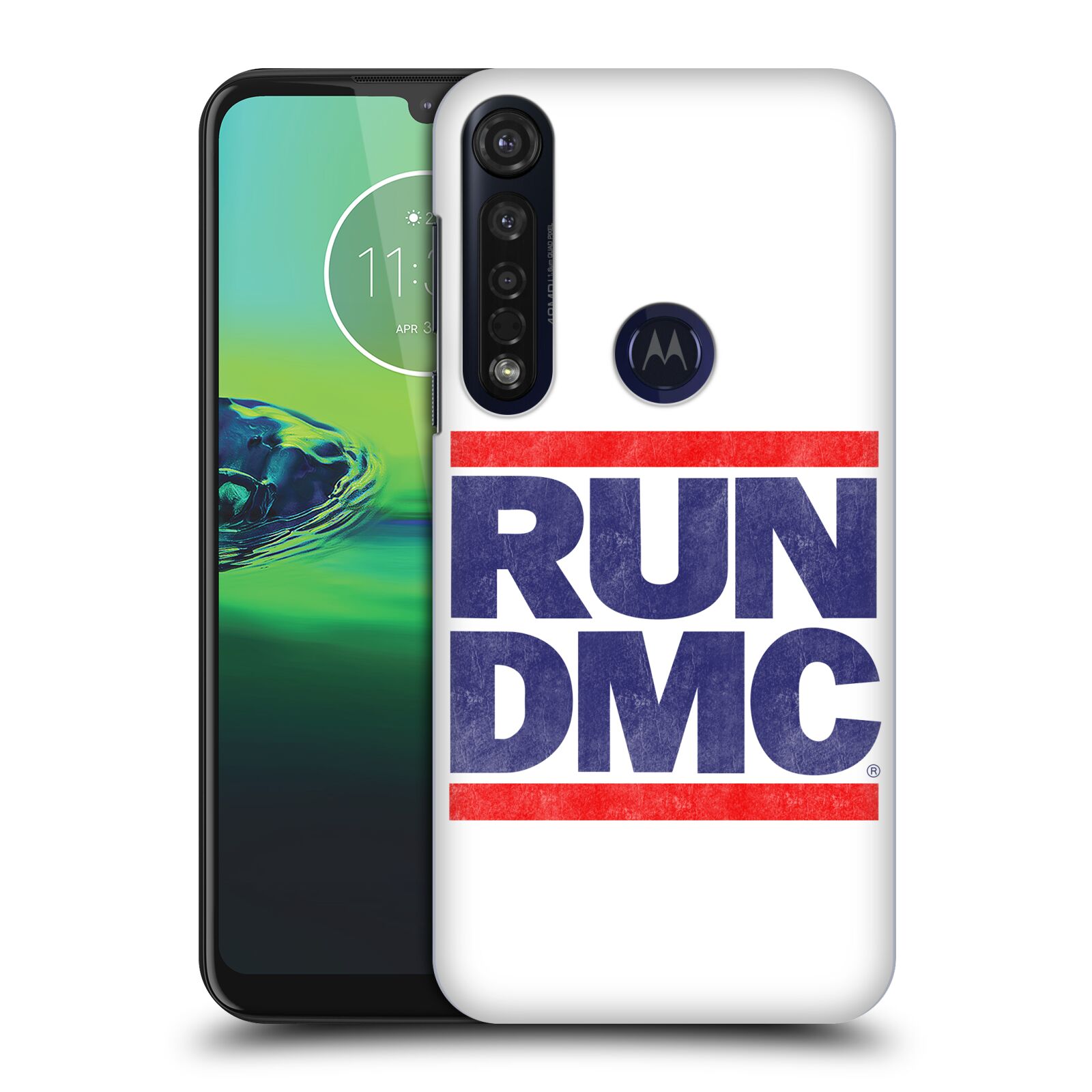 Pouzdro na mobil Motorola Moto G8 PLUS - HEAD CASE - rapová kapela Run DMC modrá a červená nadpis