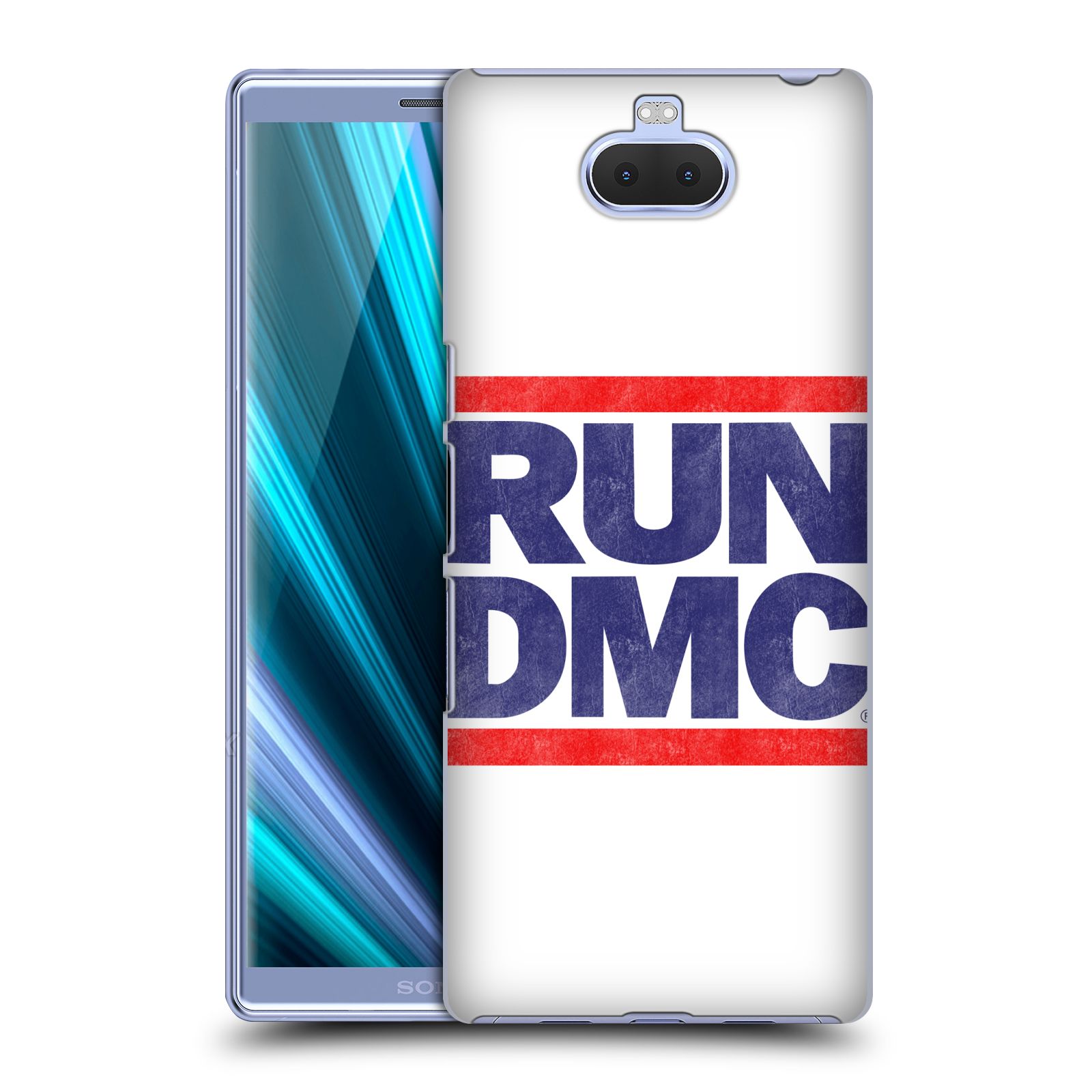 Pouzdro na mobil Sony Xperia 10 - Head Case - rapová kapela Run DMC modrá a červená nadpis