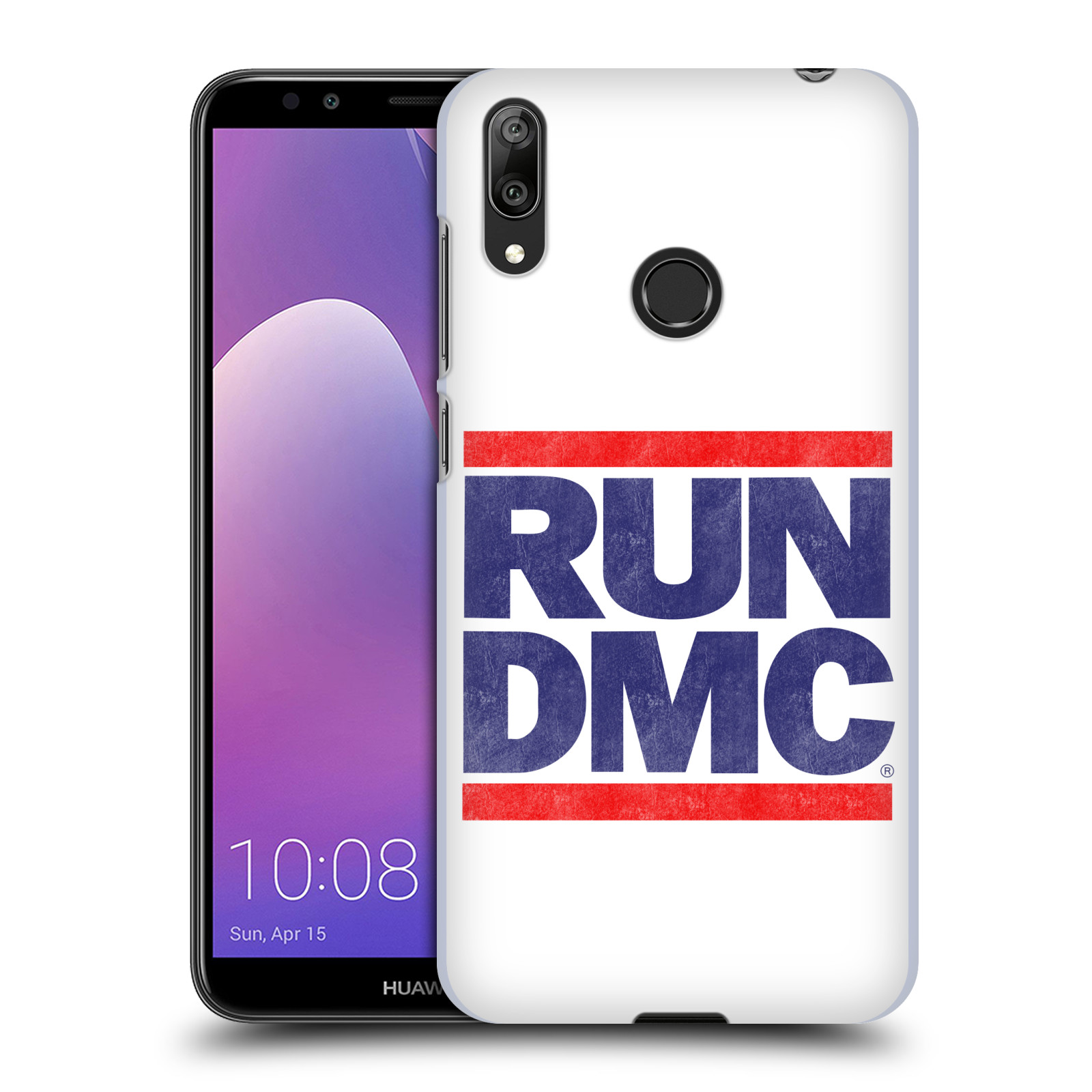 Pouzdro na mobil Huawei Y7 2019 - Head Case - rapová kapela Run DMC modrá a červená nadpis