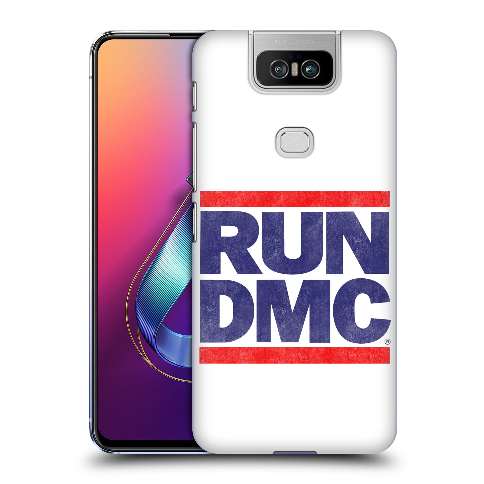 Pouzdro na mobil Asus Zenfone 6 ZS630KL - HEAD CASE - rapová kapela Run DMC modrá a červená nadpis