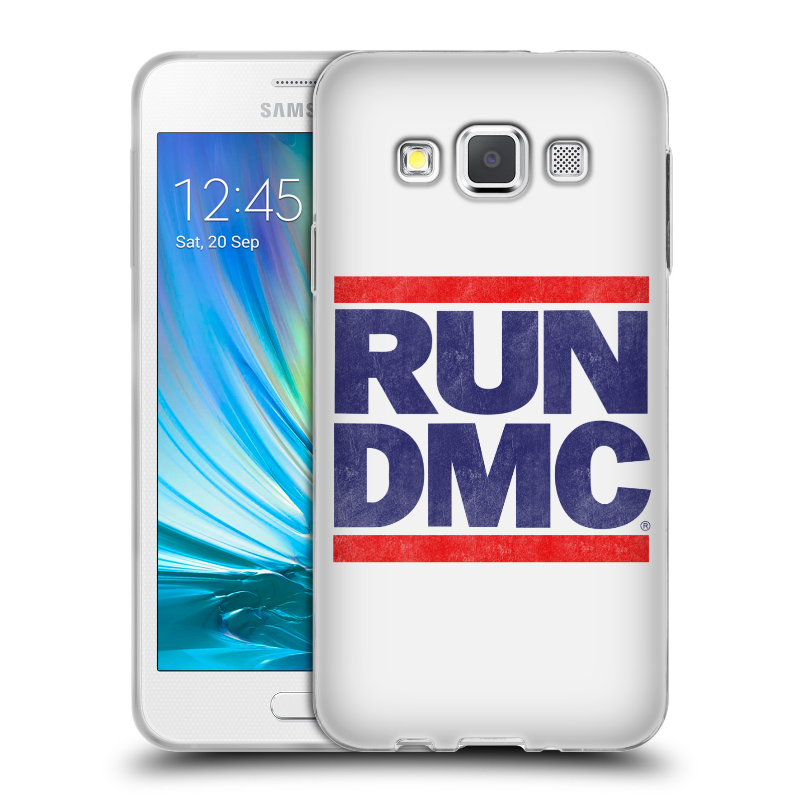 HEAD CASE silikonový obal na mobil Samsung Galaxy A3 (A300) rapová kapela Run DMC modrá a červená nadpis