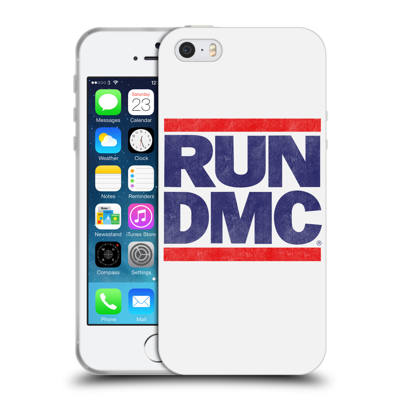 HEAD CASE silikonový obal na mobil Apple Iphone 5/5S rapová kapela Run DMC modrá a červená nadpis
