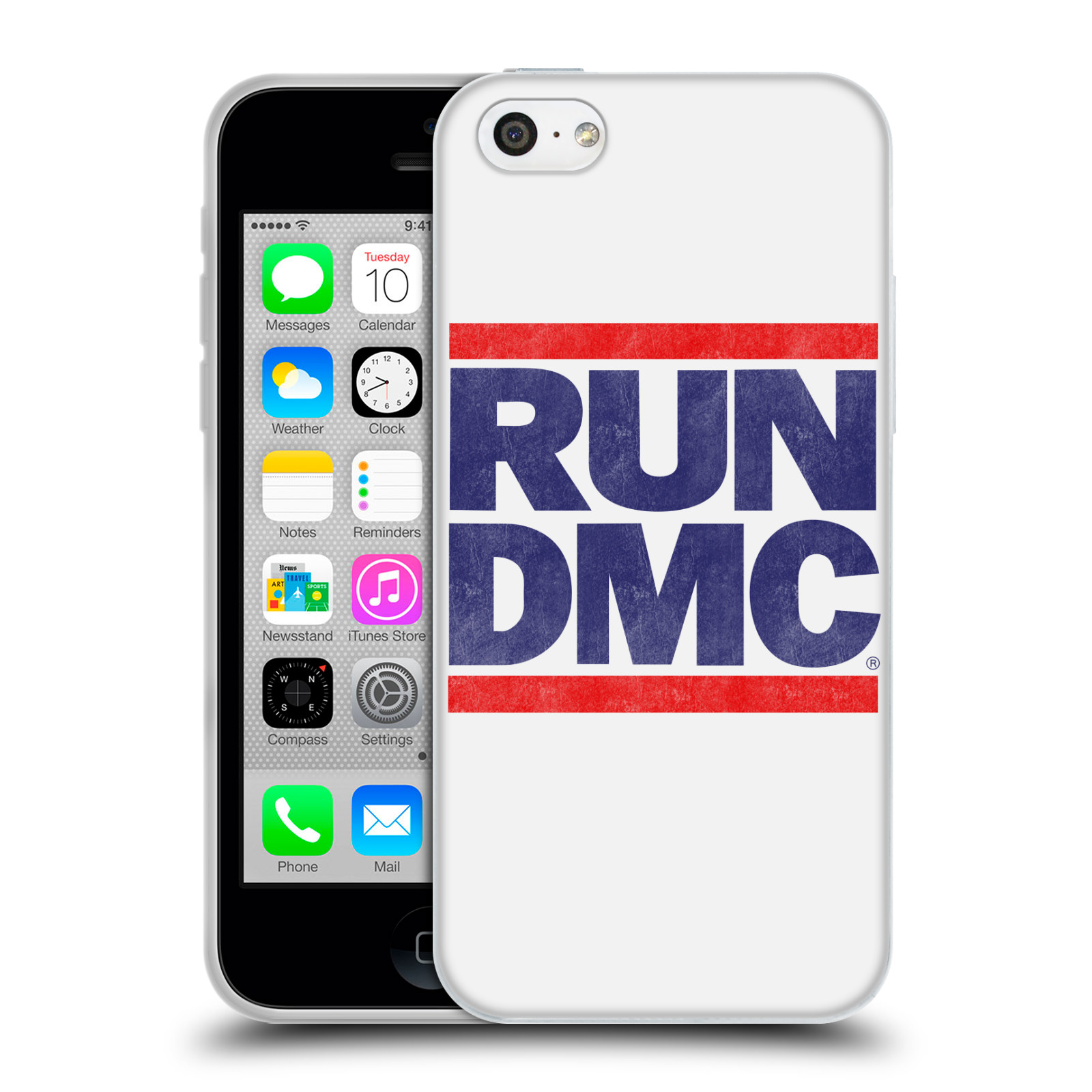 HEAD CASE silikonový obal na mobil Apple Iphone 5C rapová kapela Run DMC modrá a červená nadpis