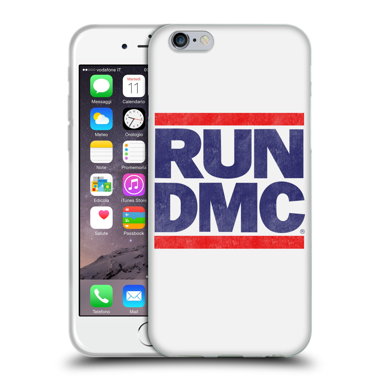 HEAD CASE silikonový obal na mobil Apple Iphone 6/6S rapová kapela Run DMC modrá a červená nadpis