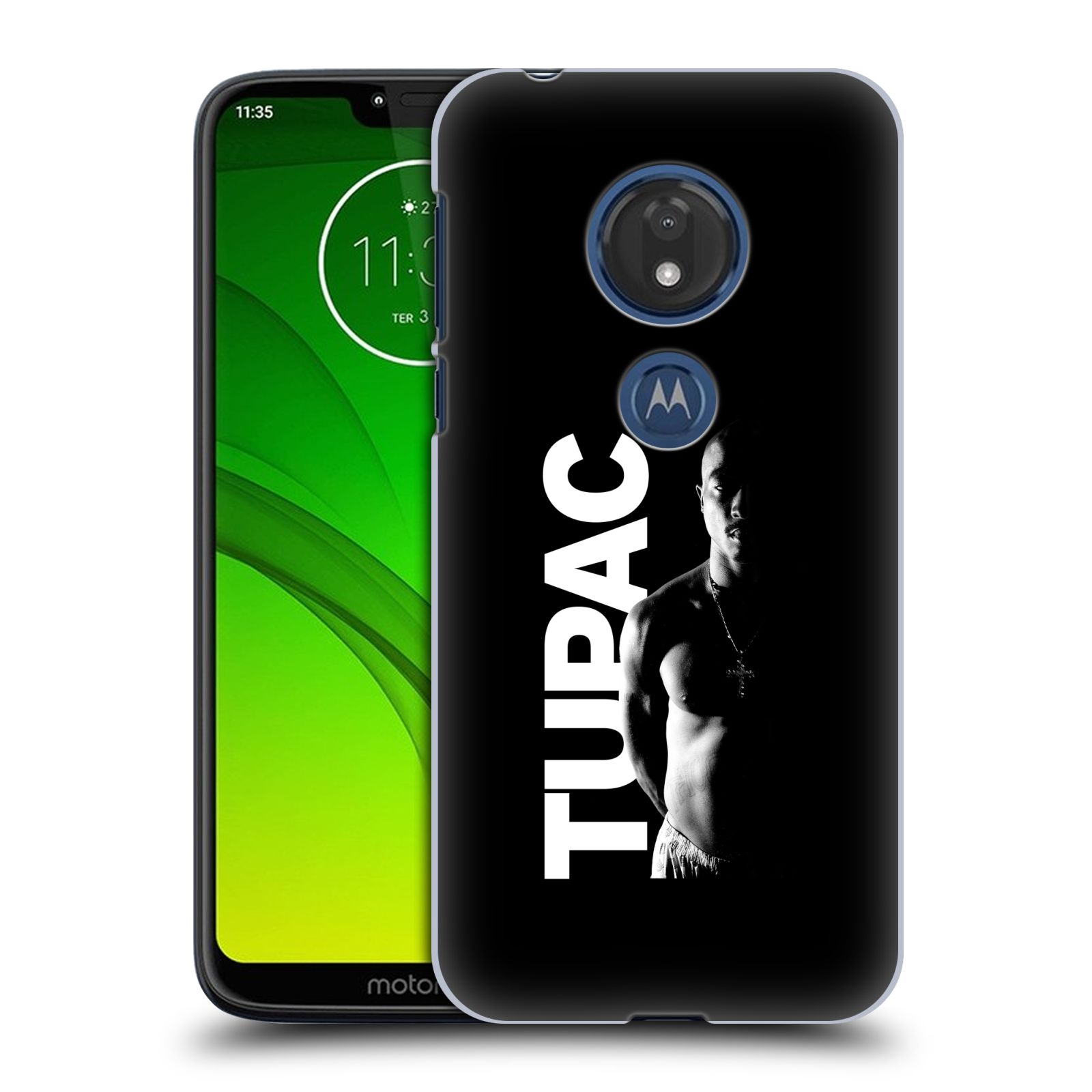 Pouzdro na mobil Motorola Moto G7 Play Zpěvák rapper Tupac Shakur 2Pac bílý nadpis