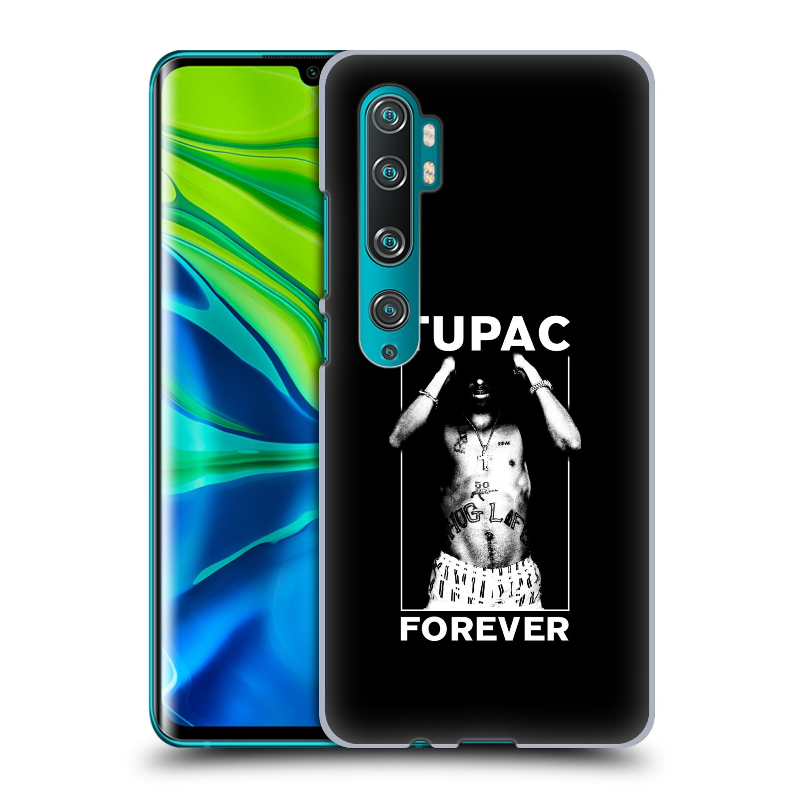 Pouzdro na mobil Xiaomi Mi Note 10 / Mi Note 10 PRO - HEAD CASE - Zpěvák rapper Tupac Shakur 2Pac bílý popisek FOREVER