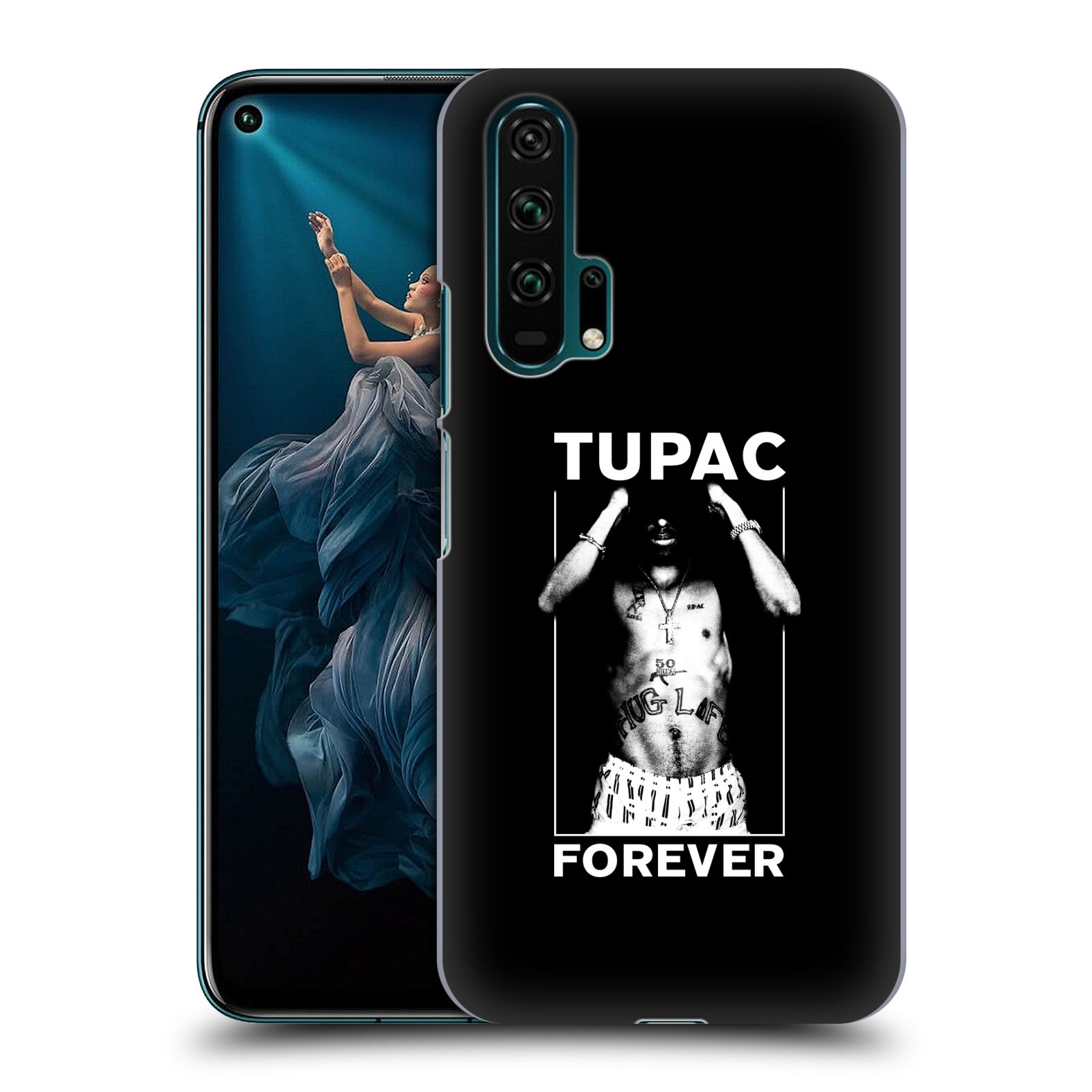 Pouzdro na mobil Honor 20 PRO - HEAD CASE - Zpěvák rapper Tupac Shakur 2Pac bílý popisek FOREVER