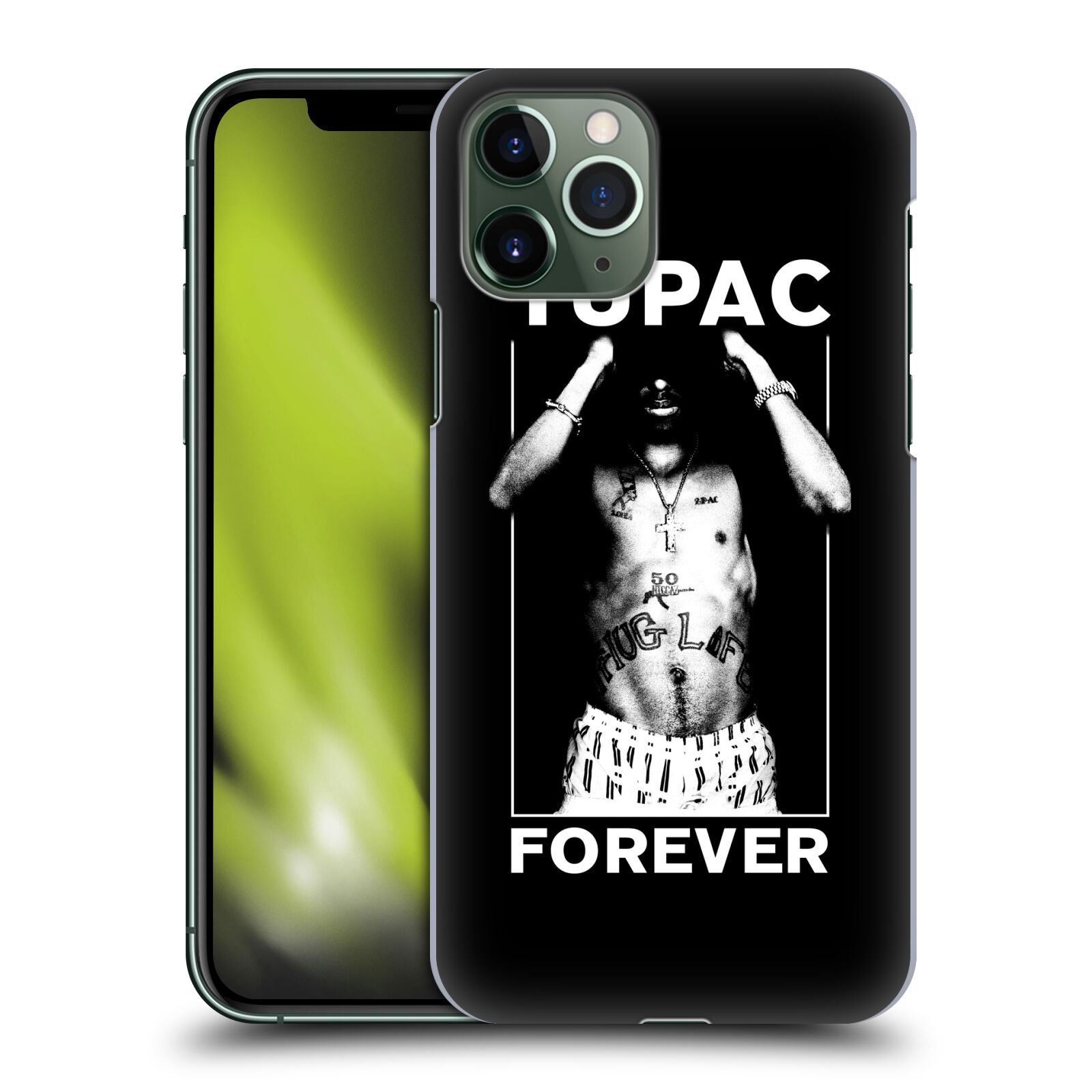Pouzdro na mobil Apple Iphone 11 PRO - HEAD CASE - Zpěvák rapper Tupac Shakur 2Pac bílý popisek FOREVER